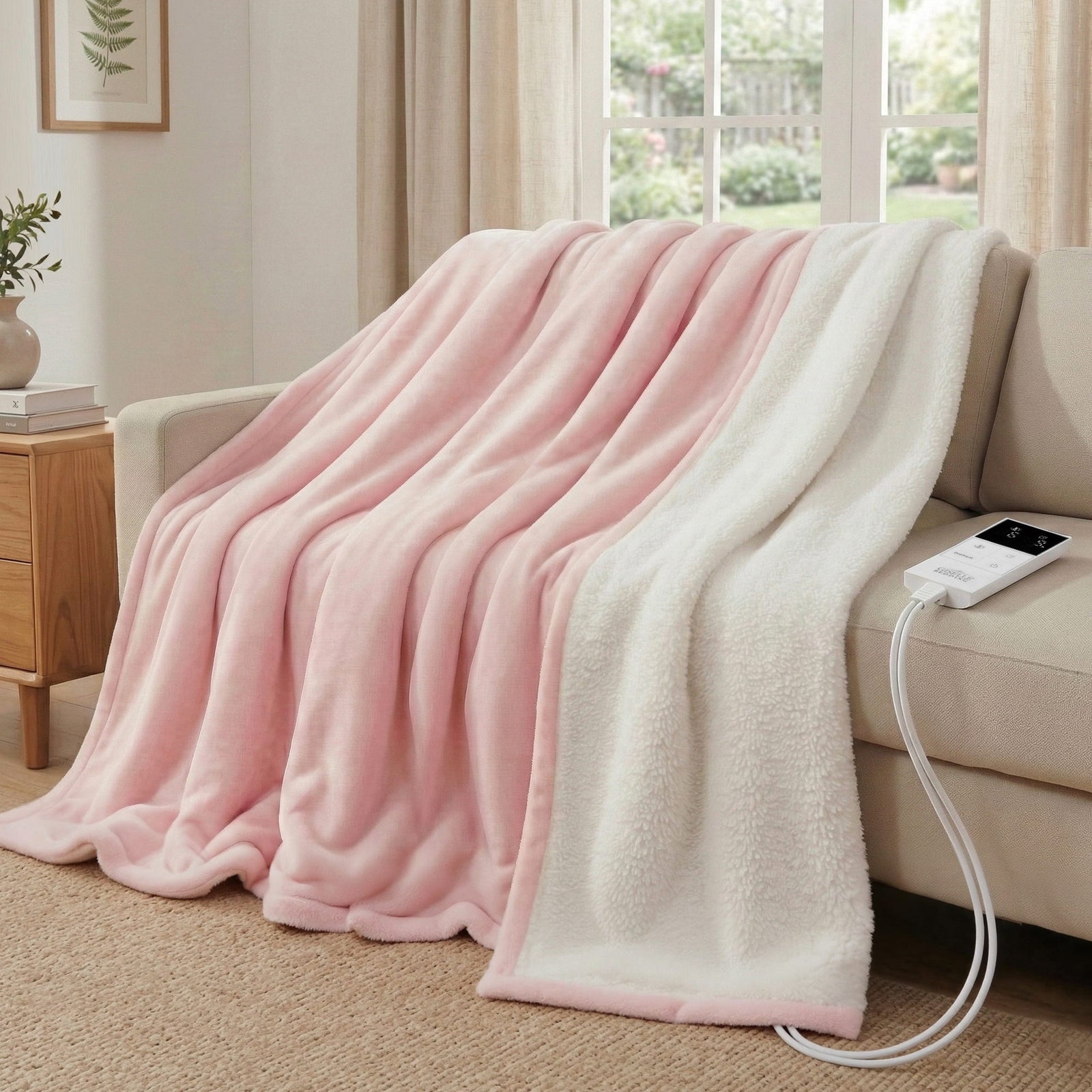 Giselle Electric Throw Rug Double Size 200x180cm Fleece Flannel Heated Blanket Pink