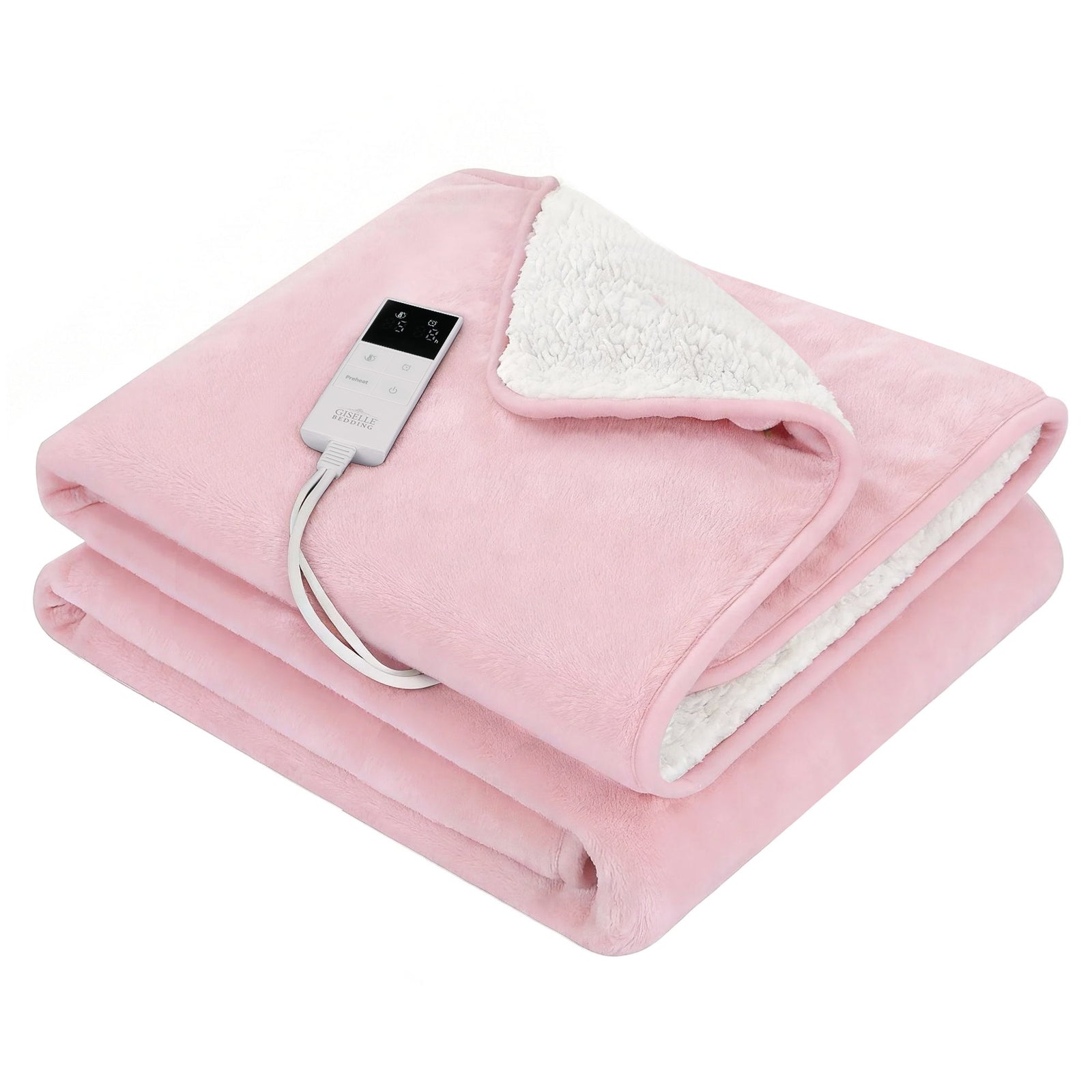 Giselle Electric Throw Rug Double Size 200x180cm Fleece Flannel Heated Blanket Pink