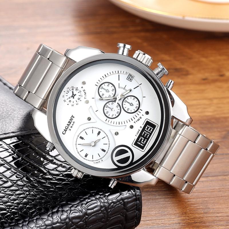 Men Dual Movement Steel Band Watch - Silver Shell-1915196813862899713