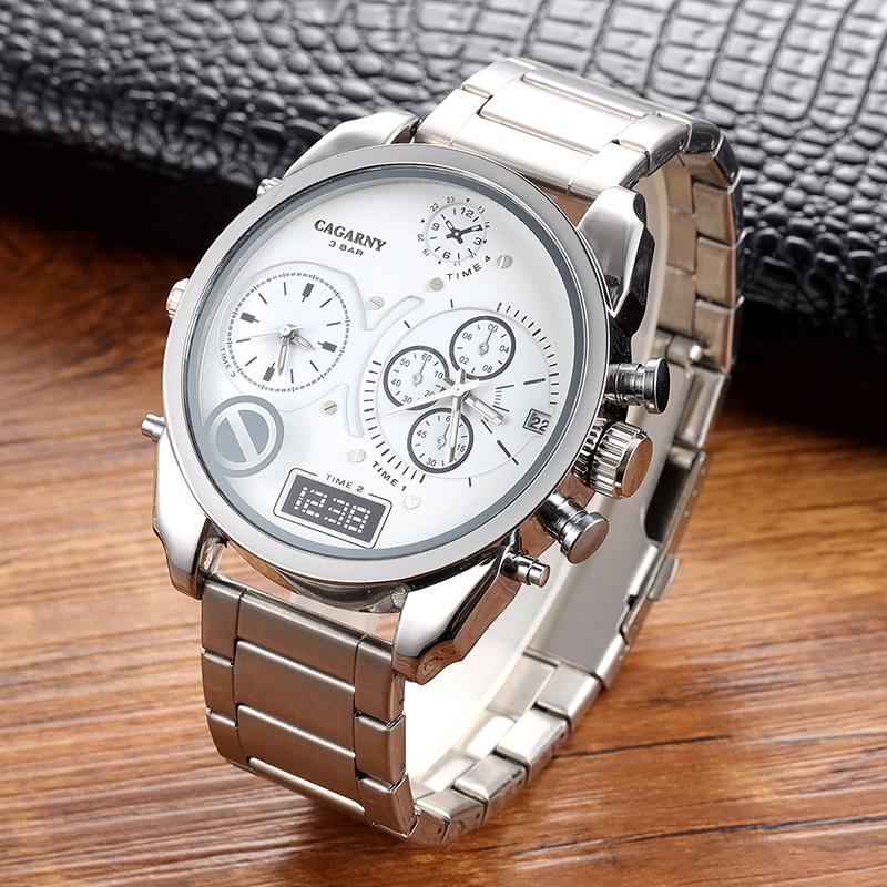 Men Dual Movement Steel Band Watch - Silver Shell-1915196813862899715