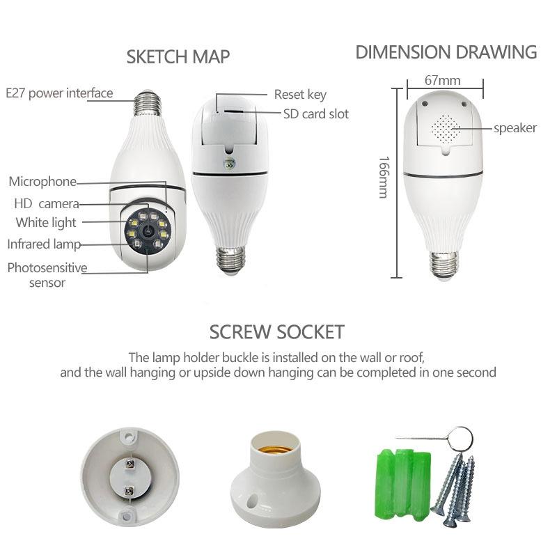 Smart Wifi Bulb Camera With Night Vision & Motion Detection - 3Mp Hd-1915197031970902023