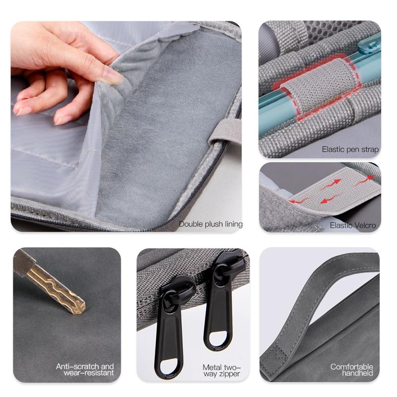 Grey Sheepskin Leather Bag For 12.9-13 Inch Laptops - Portable And Stylish-1915196971598090243