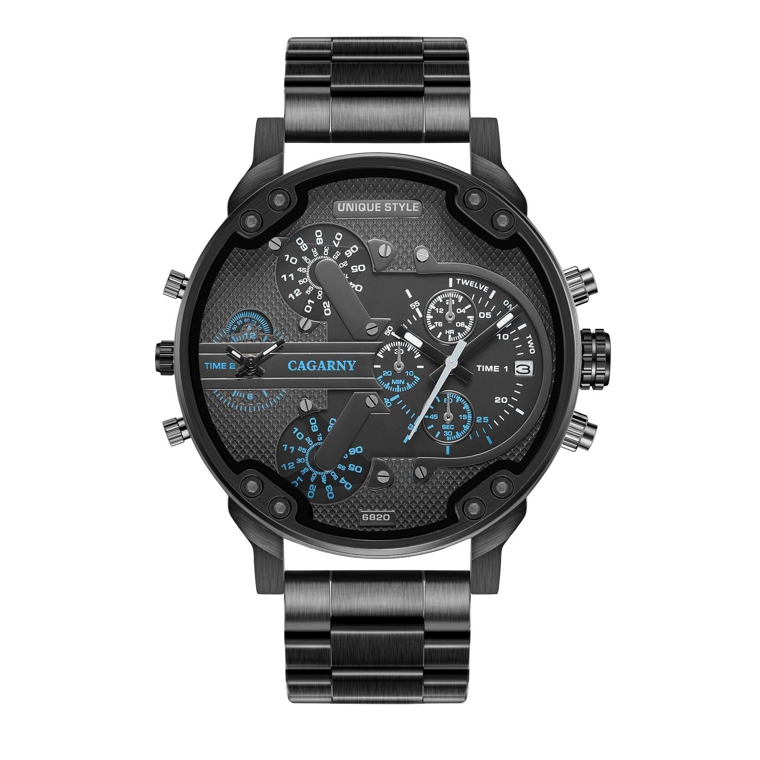 Men Dual Movement Steel Quartz Watch With Blue Face And Black Strap-1915196923267125252