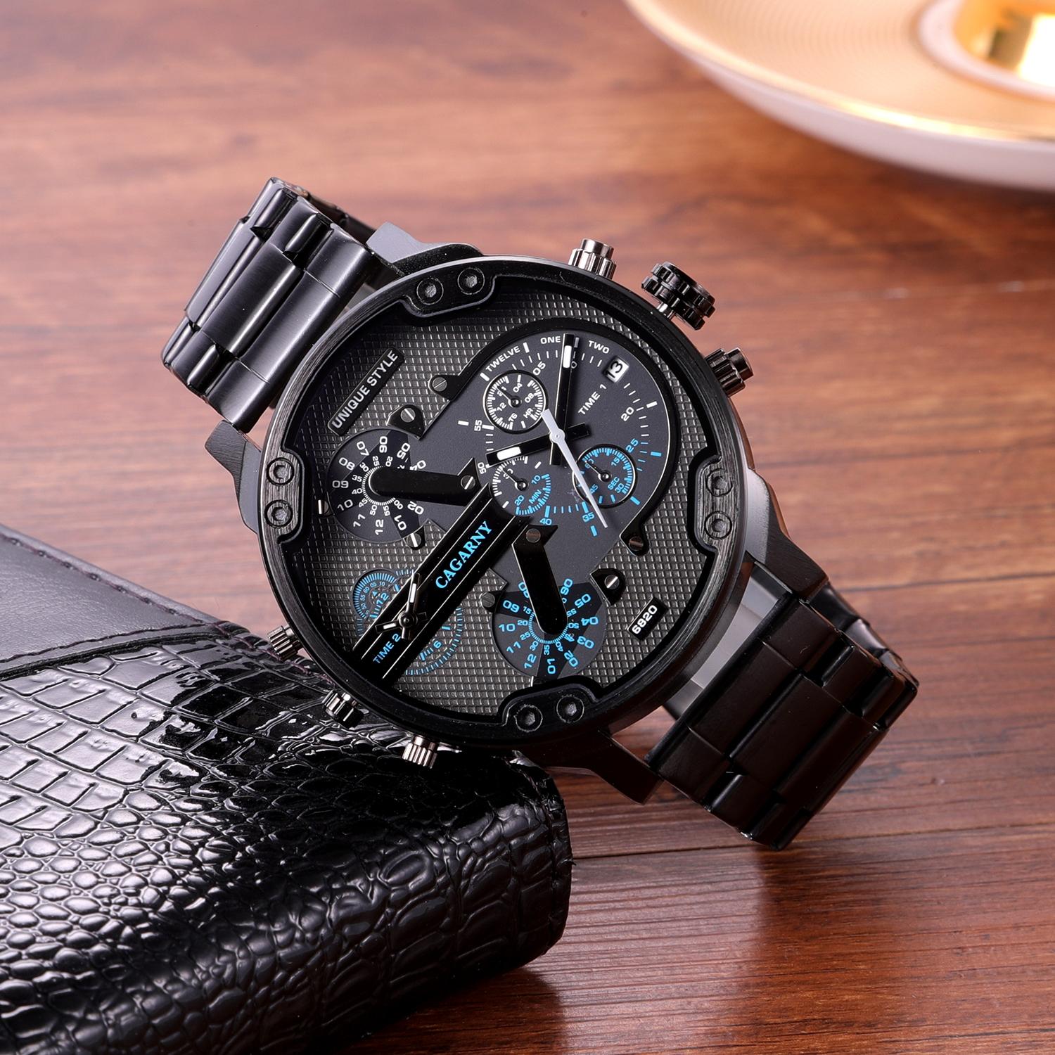 Men Dual Movement Steel Quartz Watch With Blue Face And Black Strap-1915196923267125251