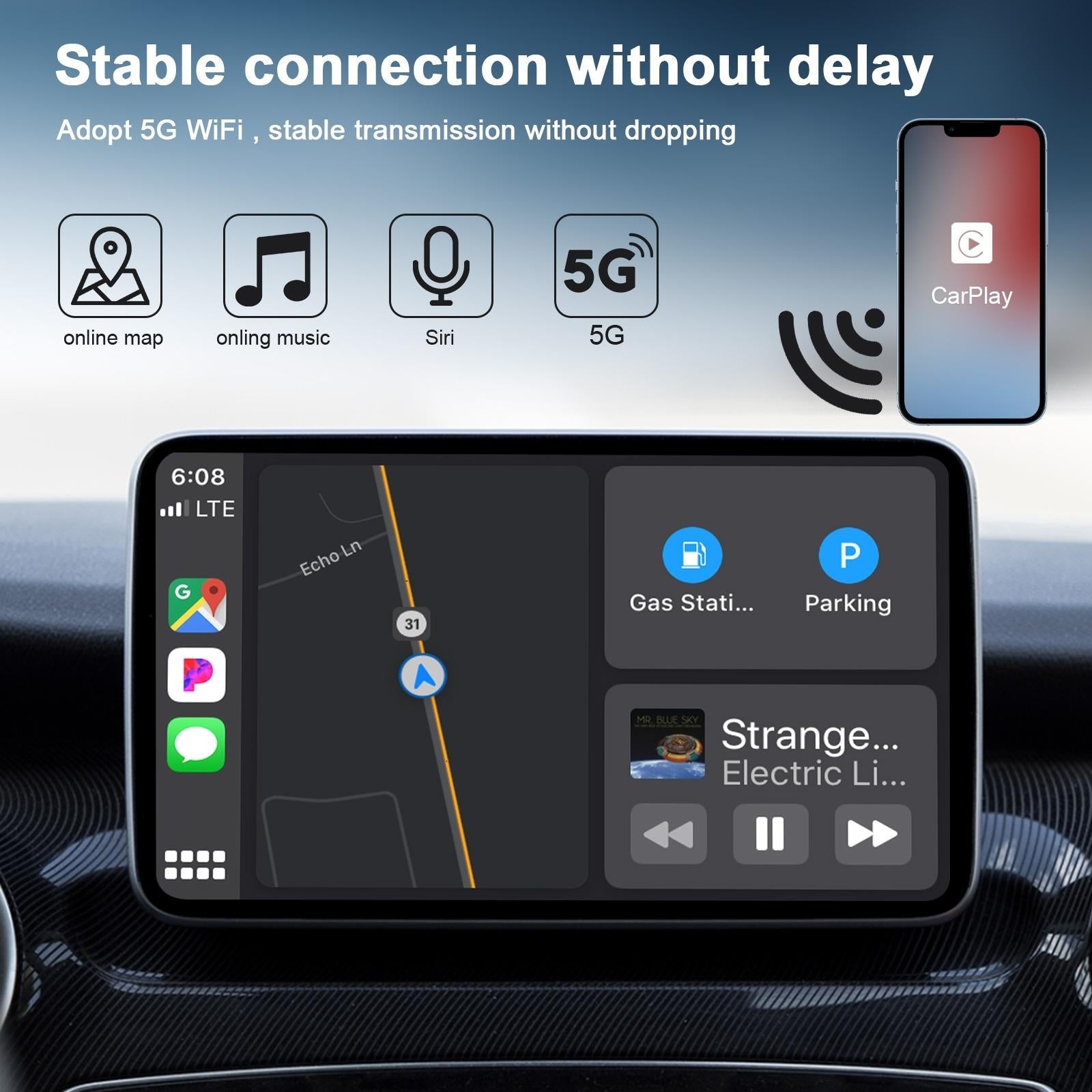 Wireless Carplay Adapter For Iphone - Carbon Fiber Usb & Usb-C-1915196888148217858