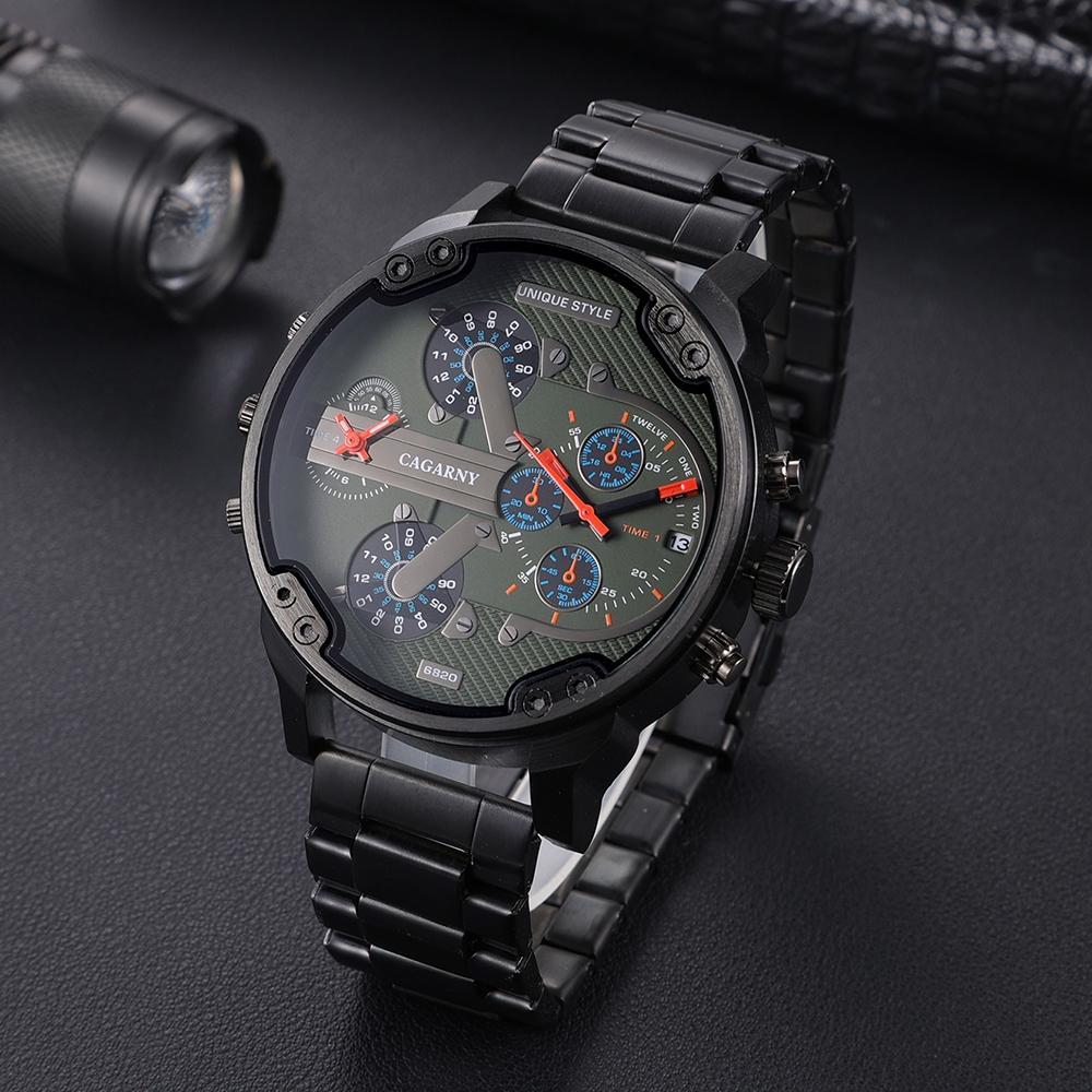 Men Dual Movement Steel Quartz Watch With Green Face And Black Strap-1915196958792880128