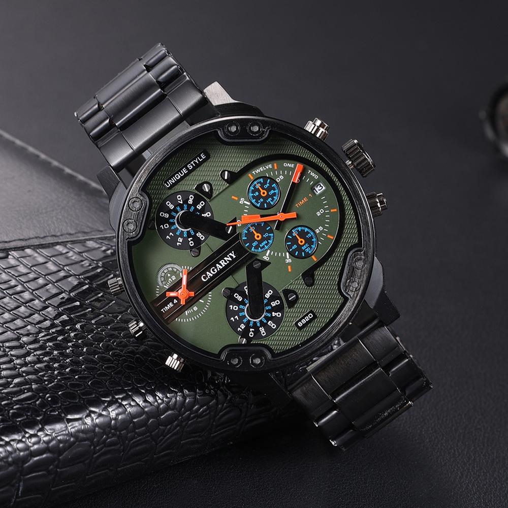 Men Dual Movement Steel Quartz Watch With Green Face And Black Strap-1915196958792880129