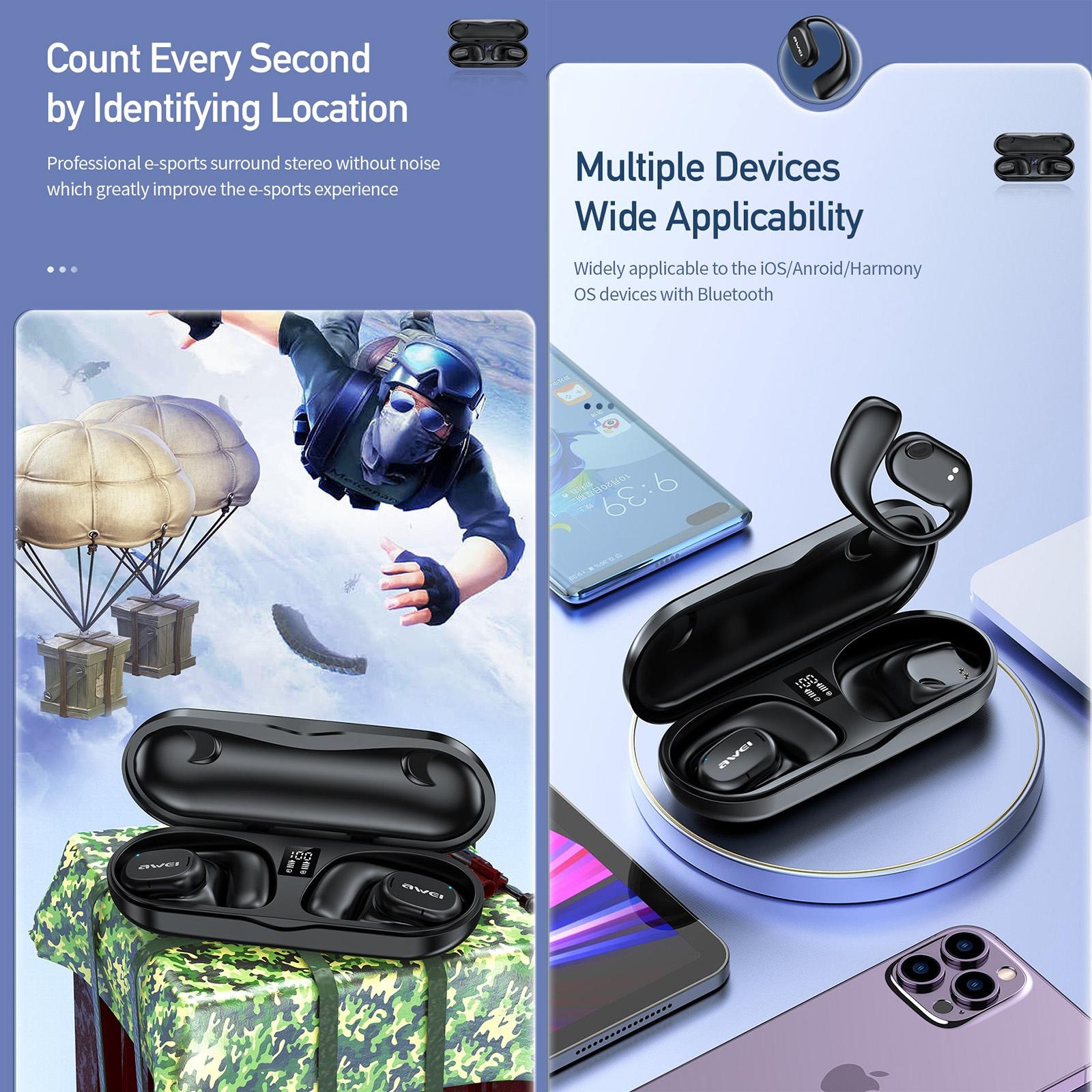 Black T69 Sport Tws Bluetooth Earbuds With Air Conduction-1915196846687522819