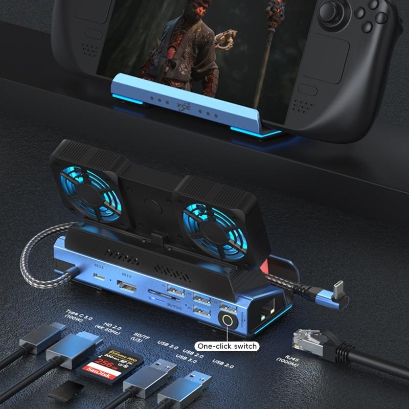 10-In-1 Usb-C Gaming Dock With Detachable Fan - Blue / Black-1915196925045510145