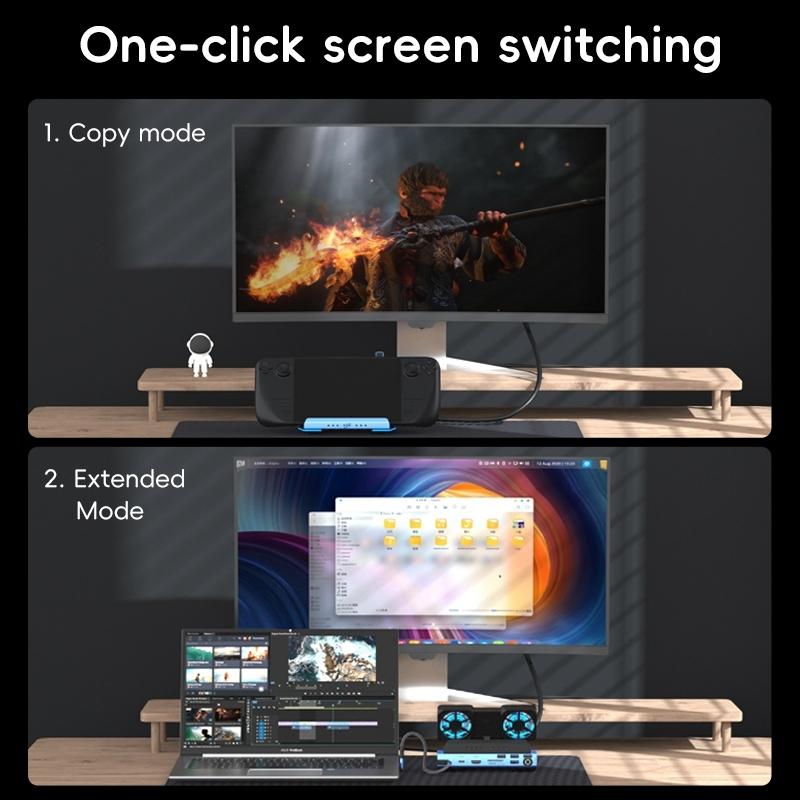 9-In-1 Usb-C Gaming Dock With Detachable Fan - Blue / Black-1922443402268512263