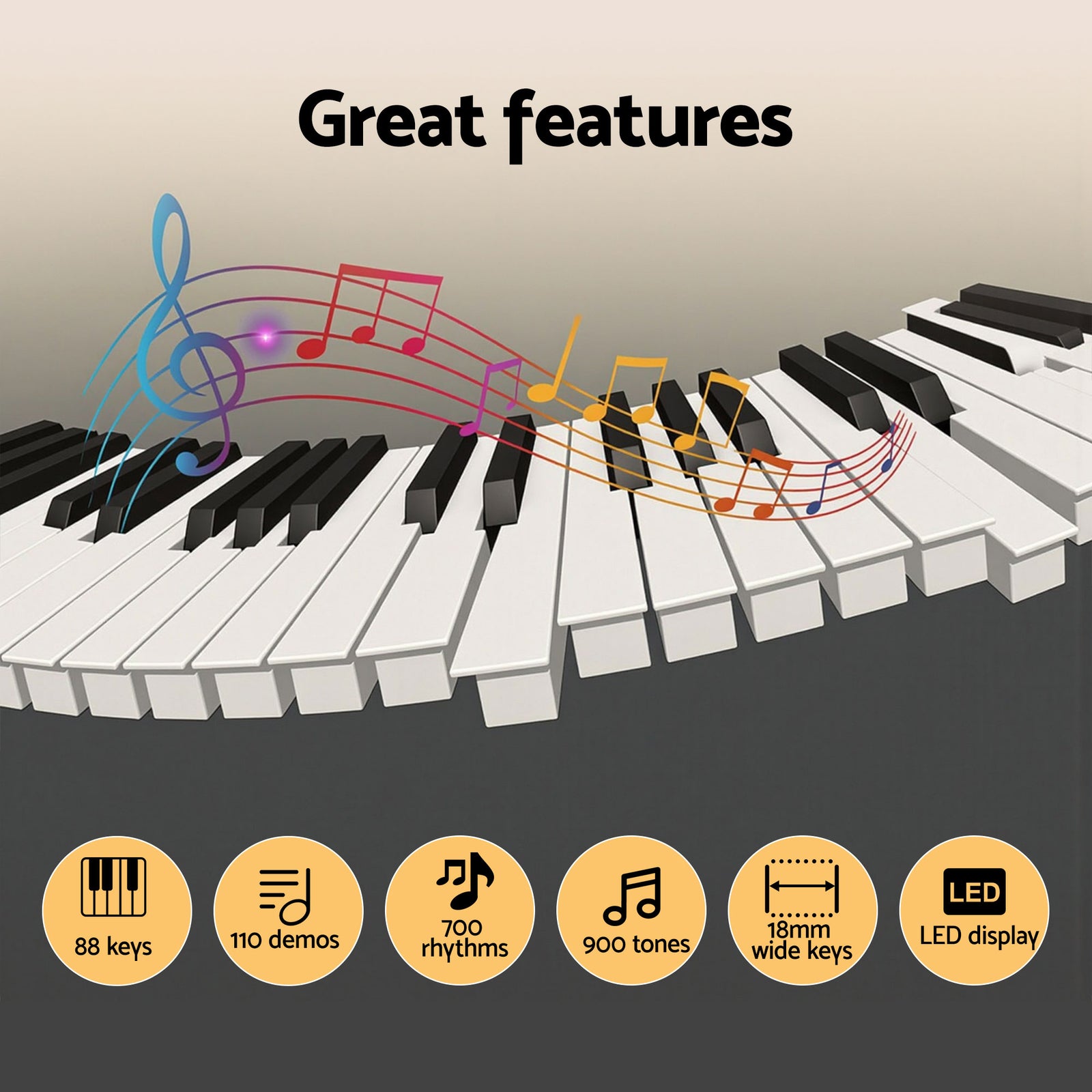 Alpha Piano Keyboard 88 Keys Electric Electronic Keyboard Piano Gift Black