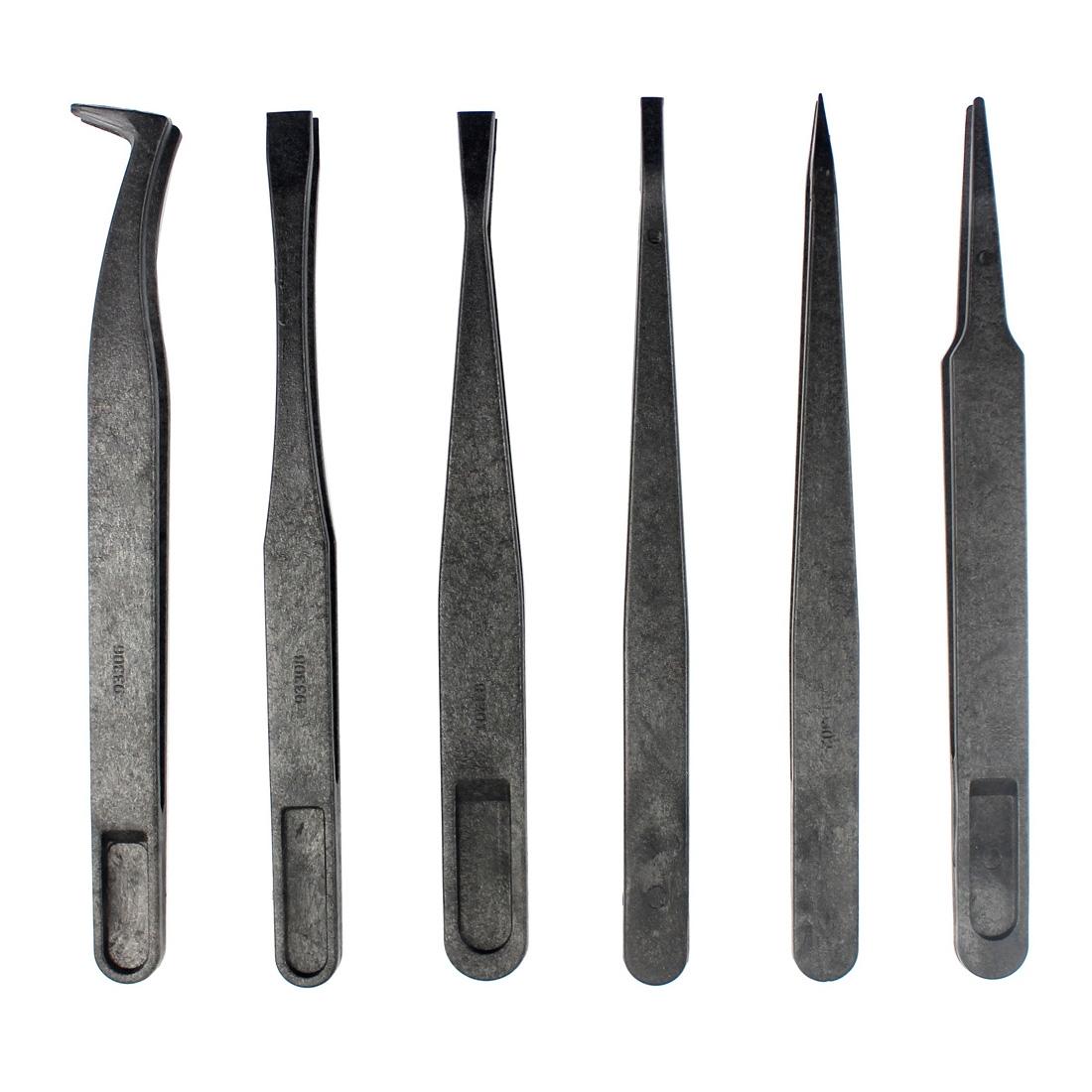 6-In-1 Anti-Static Carbon Fiber Tweezers - Straight & Curved Tips-1915196487067897860