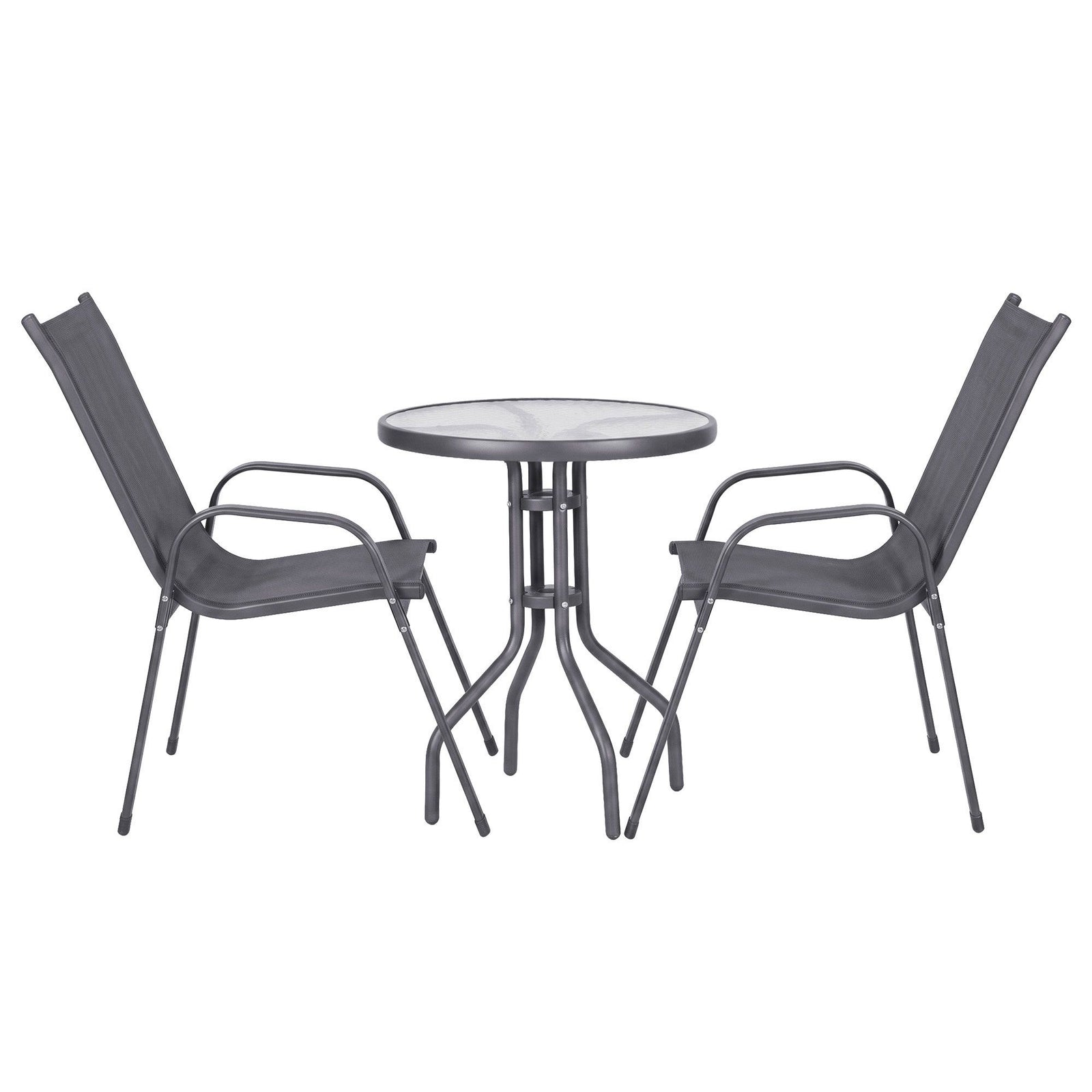 Gardeon 3PC Outdoor Bistro Set Table and Chairs Stackable Patio Furniture Grey