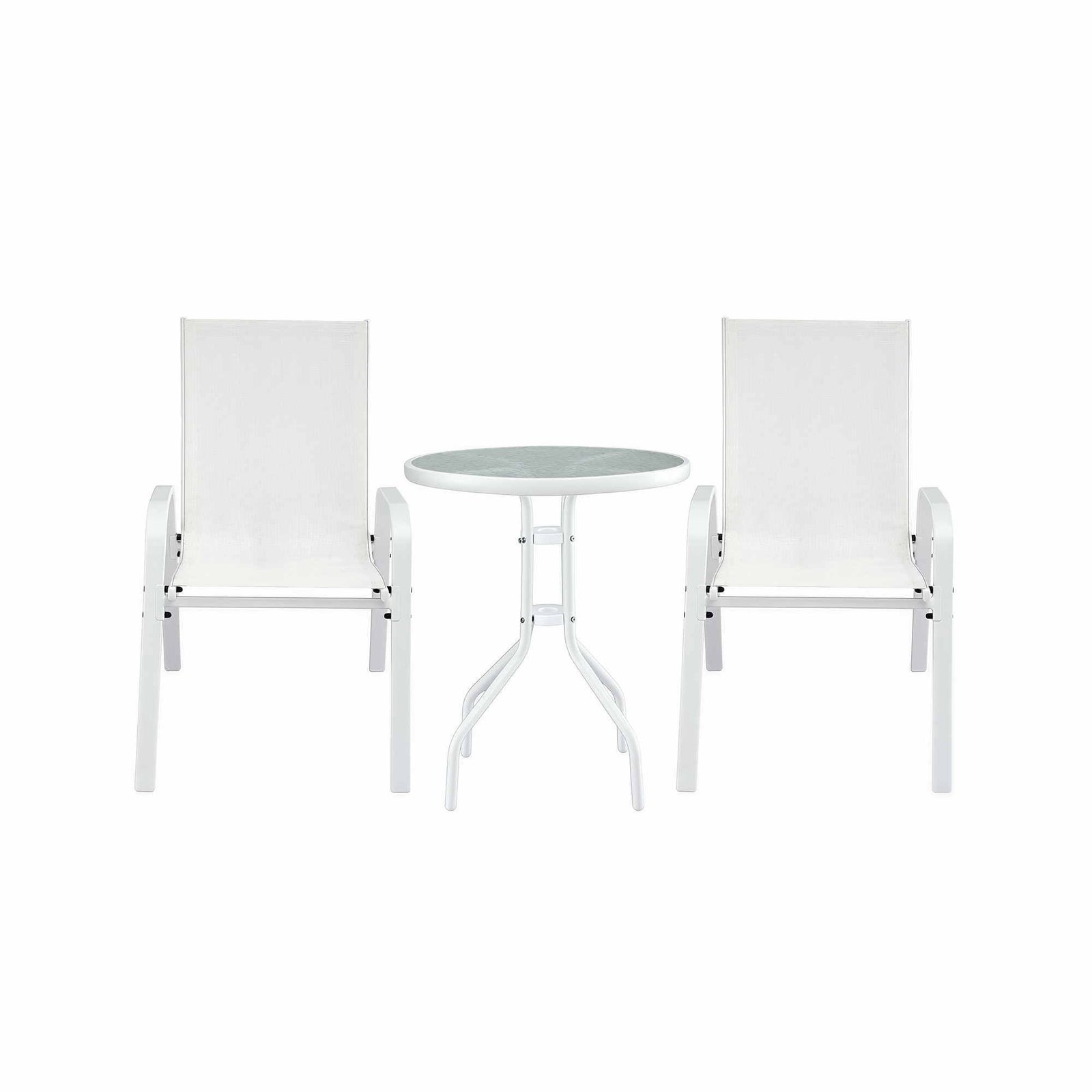 Gardeon 3PC Outdoor Bistro Set Table and Chairs Stackable Patio Furniture White