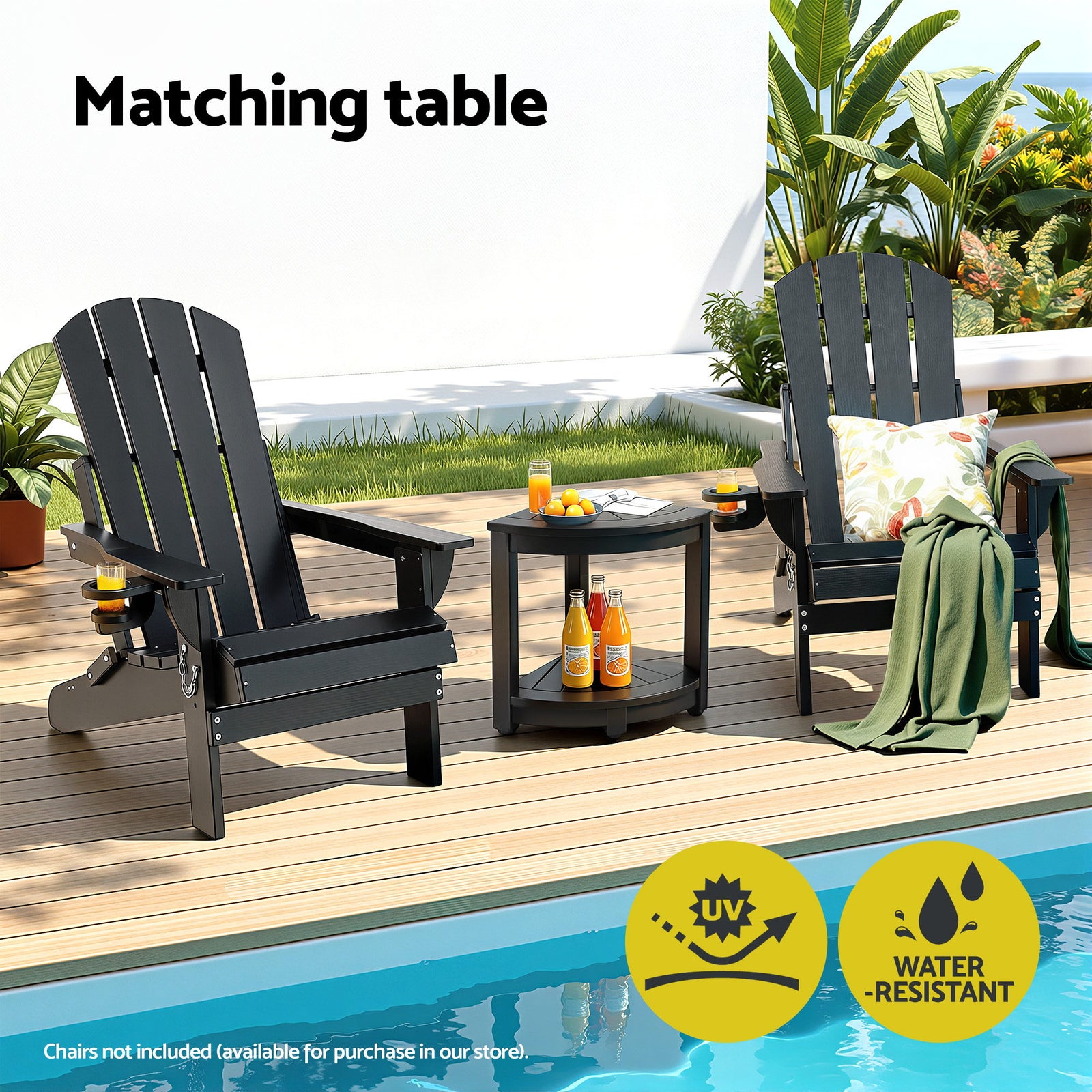 Gardeon Outdoor Coffee Side Table HDPE Desk Corner Shower Stool Bench Seat with Storage Shelf Black