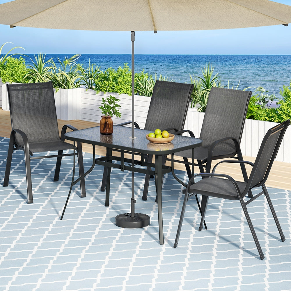 Gardeon 5PC Outdoor Dining Set Table and Chairs Patio Furniture Bistro Set Garden Black