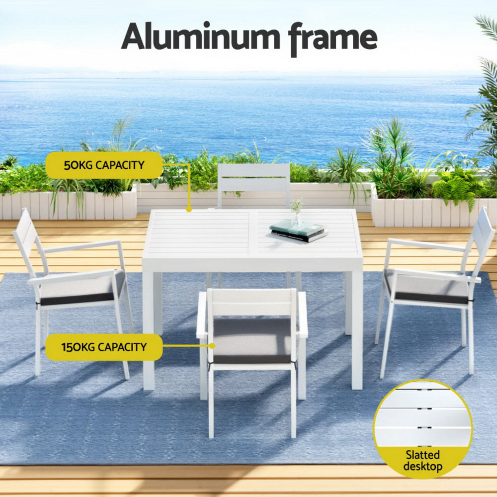 Gardeon Outdoor Dining Set 5 Piece Aluminum Extendable Table Setting White