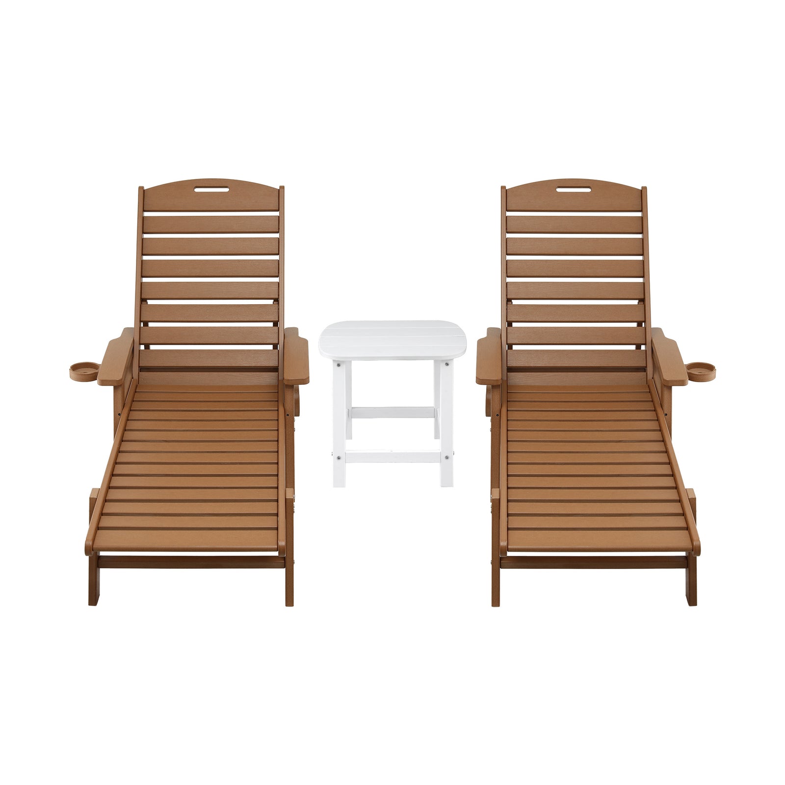 Gardeon Sun Lounge Lounger Table and Chairs Beach Chair HDPE Patio Outdoor Furniture Wheels Brown