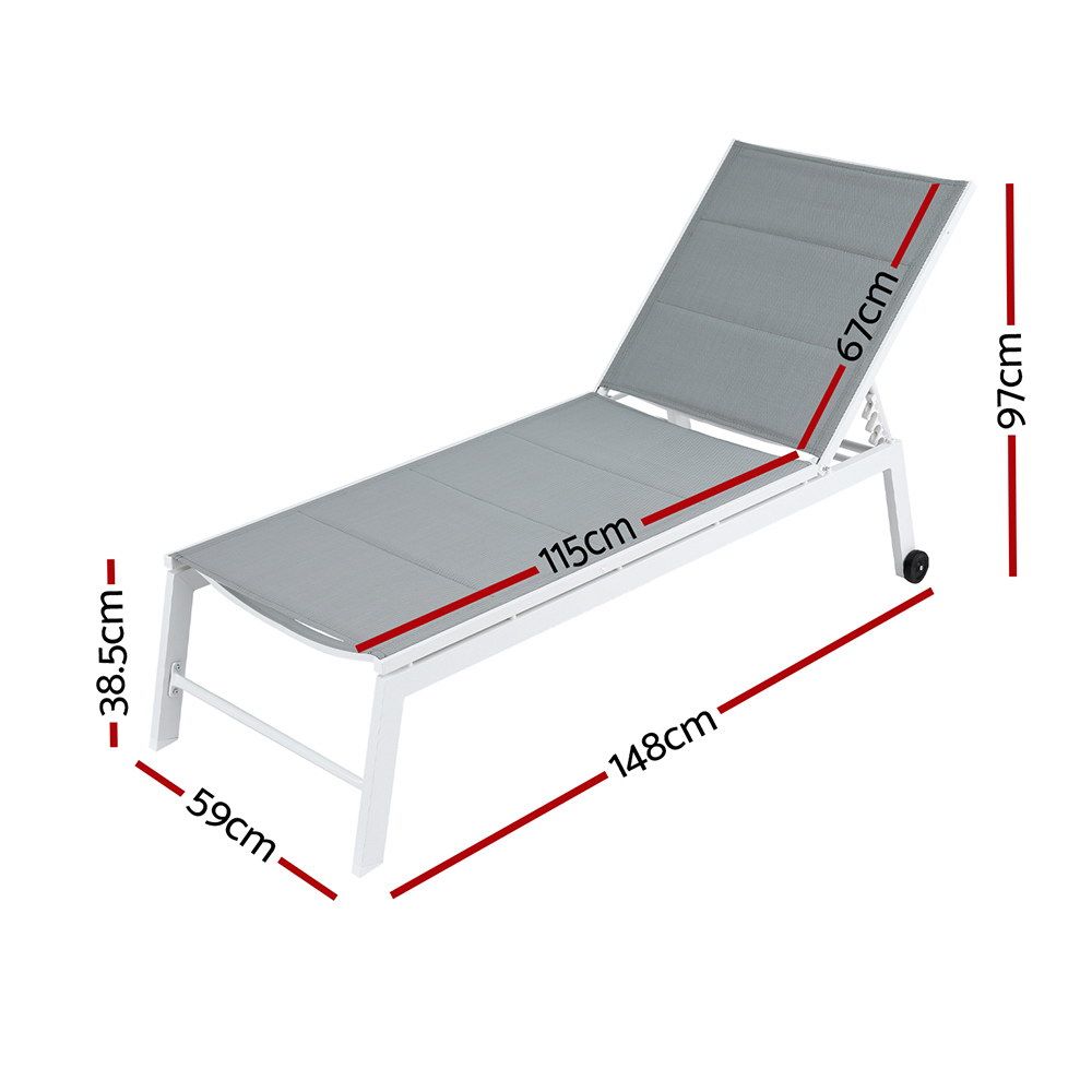 Gardeon 2PC Sun Lounger Chaise Lounge Wheels Patio Furniture Outdoor Setting White