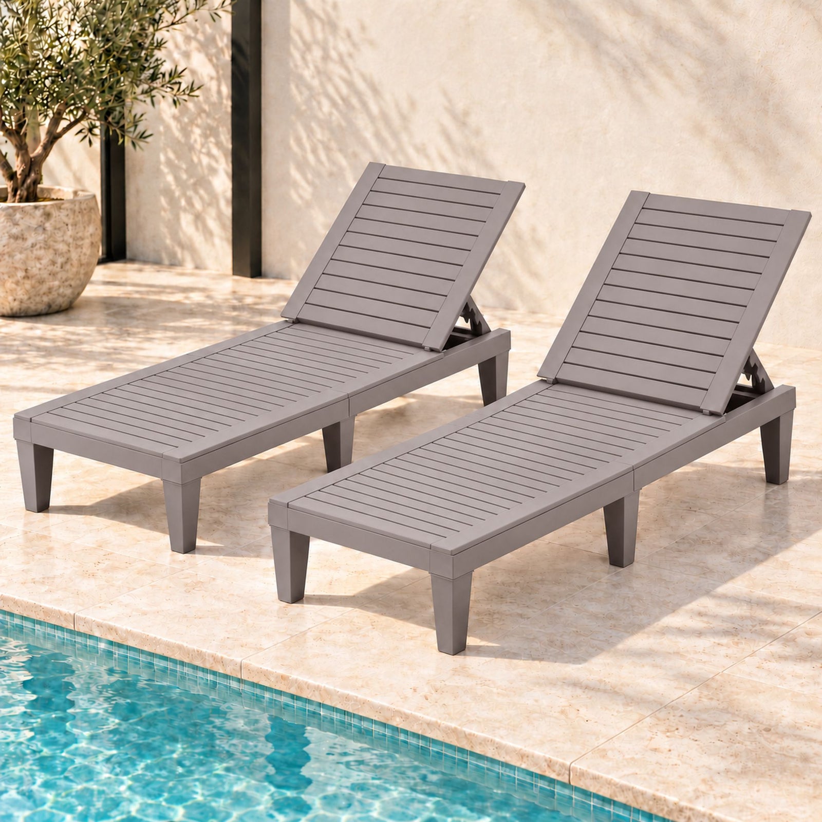Set of 2 Gardeon Sun Lounge Adjustable Recliner Patio Outdoor Furniture Lightweight Brown