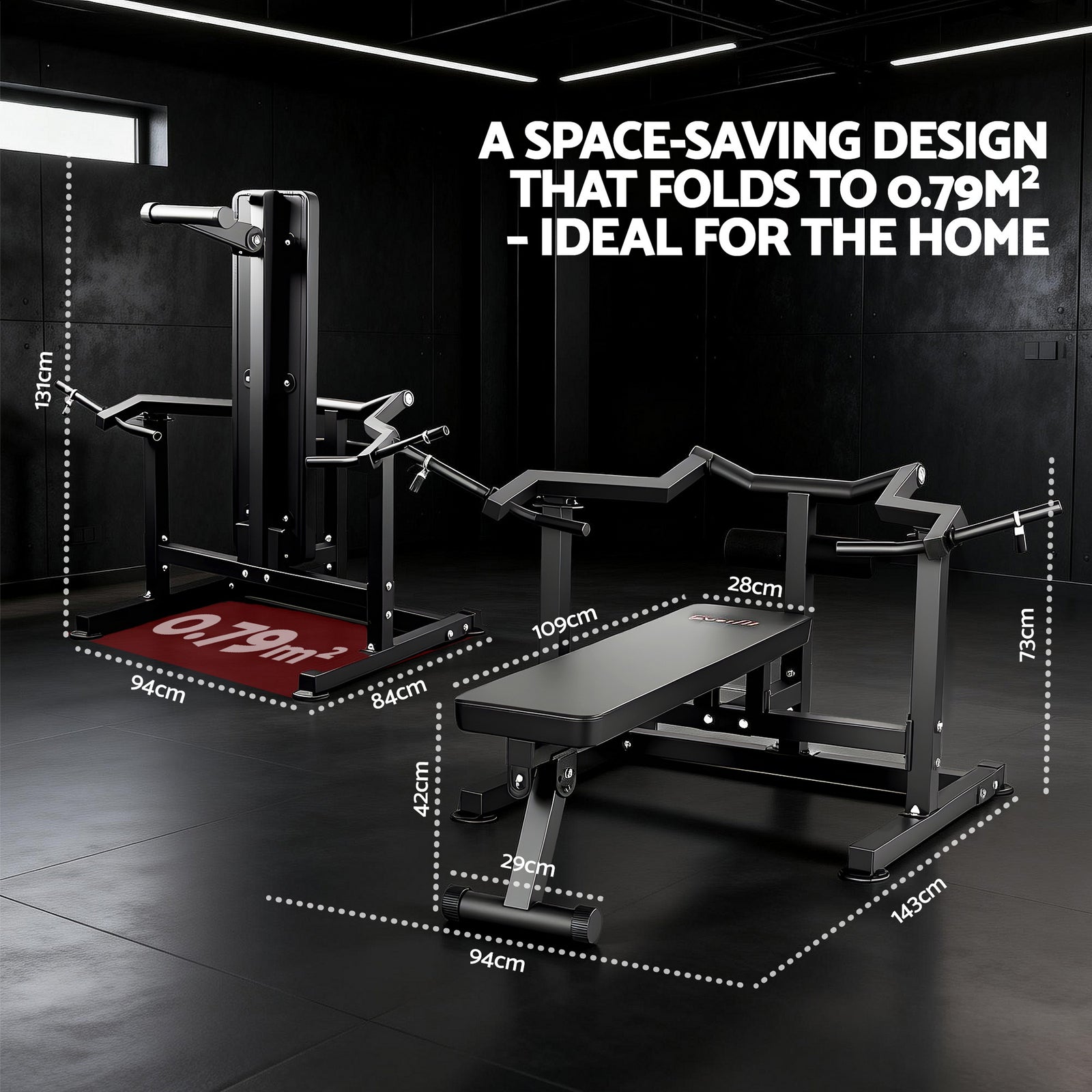 Everfit Chest Press Machine Home Gym Equipment Folding Workout Bench with Independent Arms Black