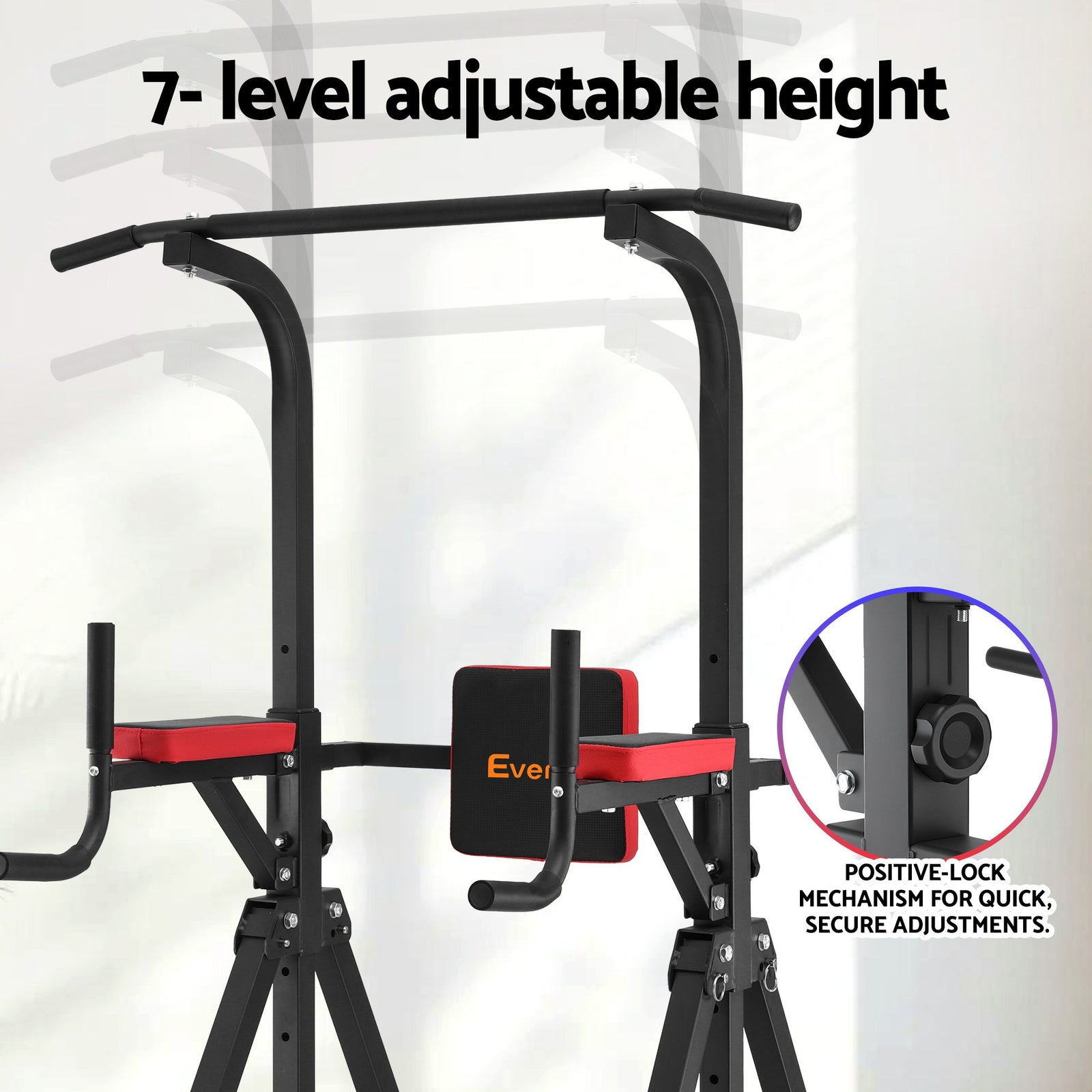 Everfit Chin Up Tower Pull Up Station Adjustable Dip Station Folding Home Gym Black