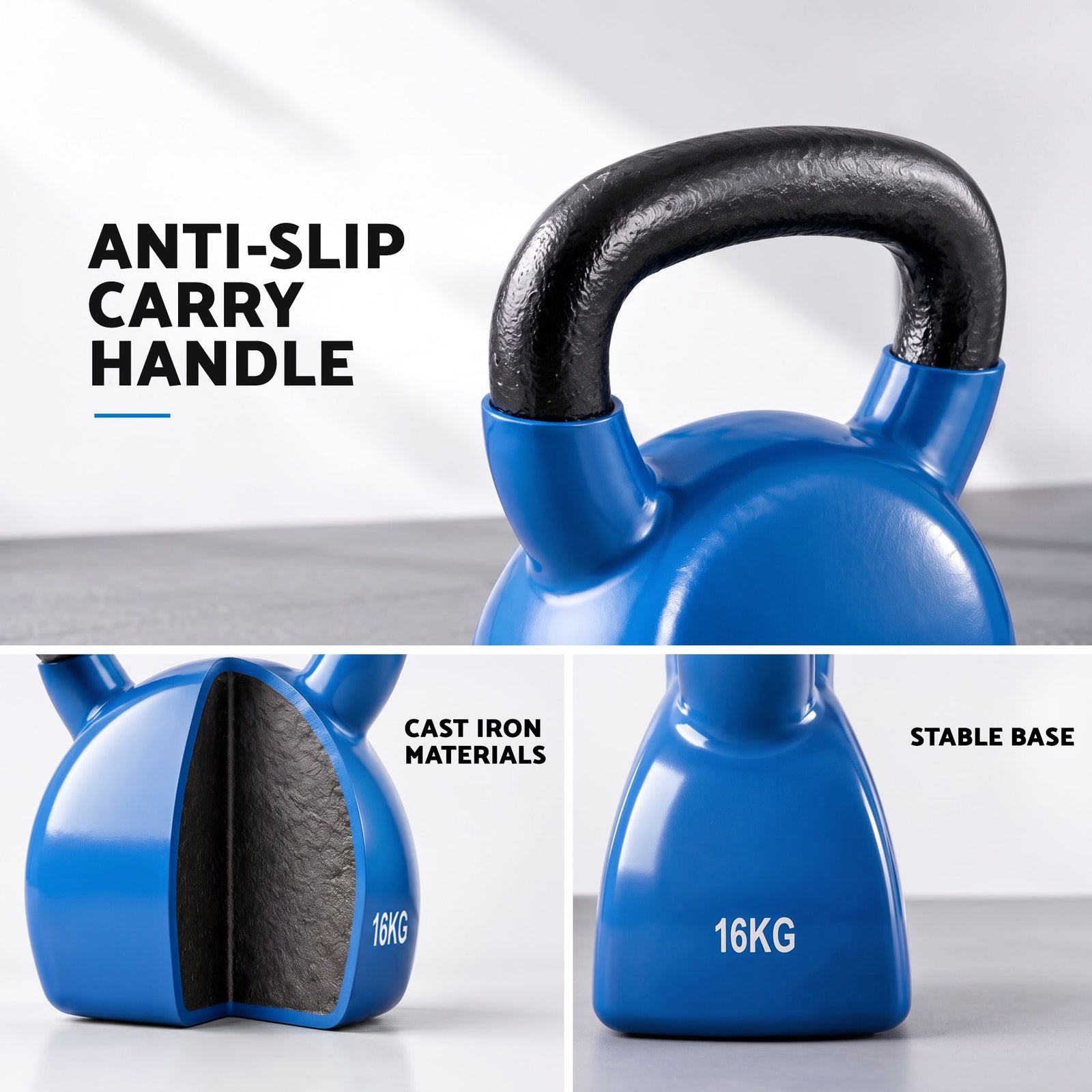 Everfit 16kg Kettlebell Cast Iron Weightlifting Bench Dumbbells Kettle Bell Blue