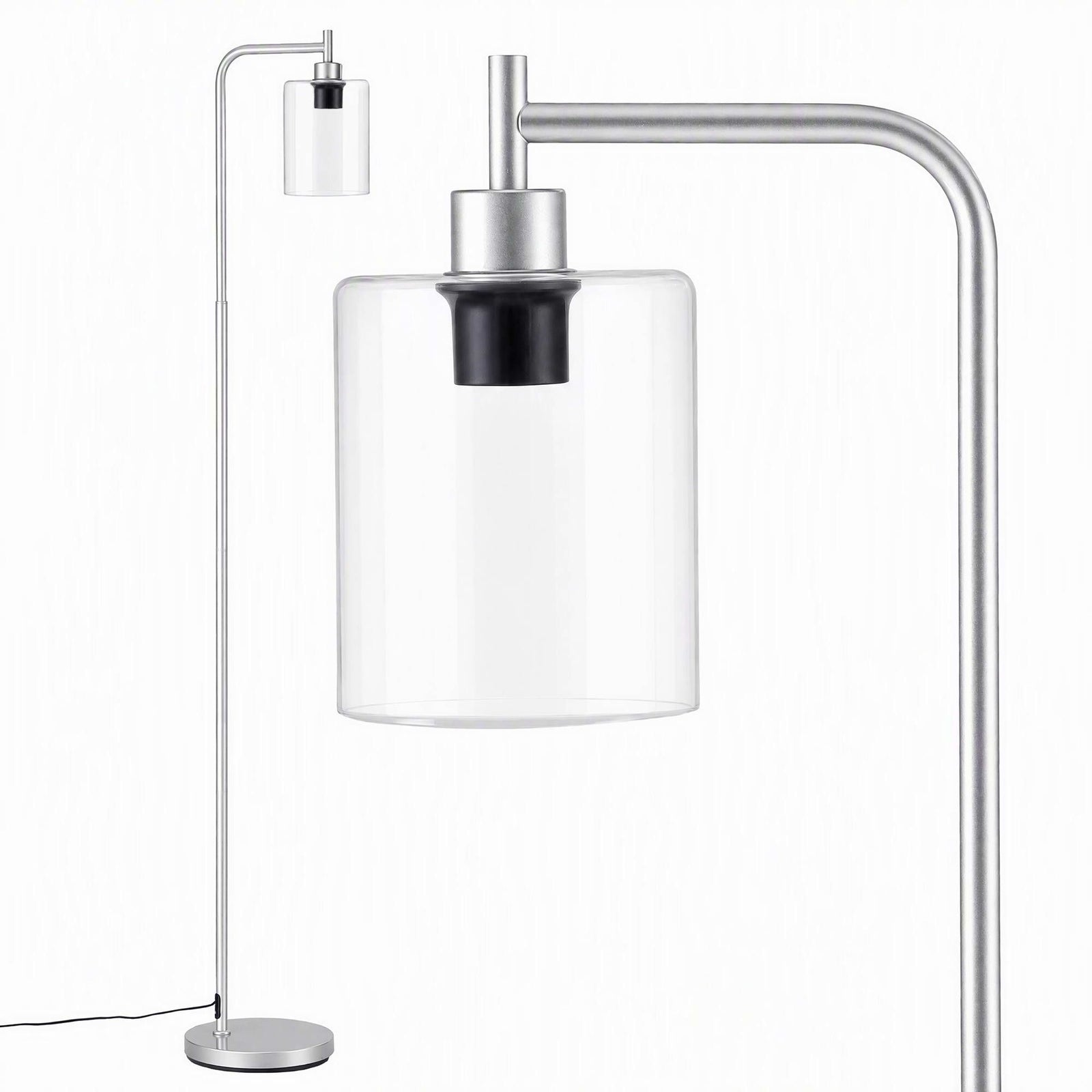 Artiss Floor Lamp Modern Industrial Standing Light with Clear Glass Shade, Silver Metal Tall Lamp for Living Room, Bedroom & Office, Anti-Tipping Weighted Base & Foot Switch (Bulb Not Included)