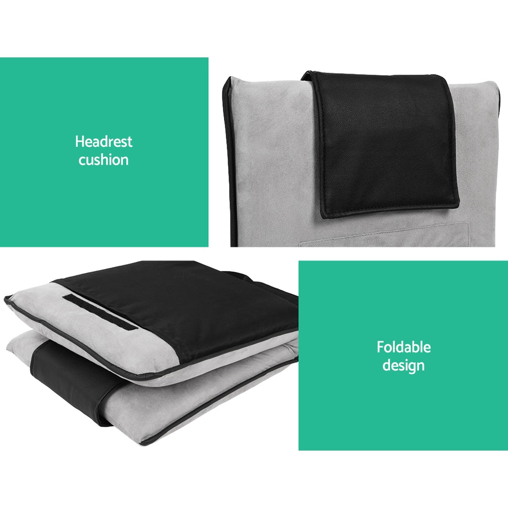 Artiss 2X Floor Lounge Sofa Bed Floor Cushion Velvet Grey