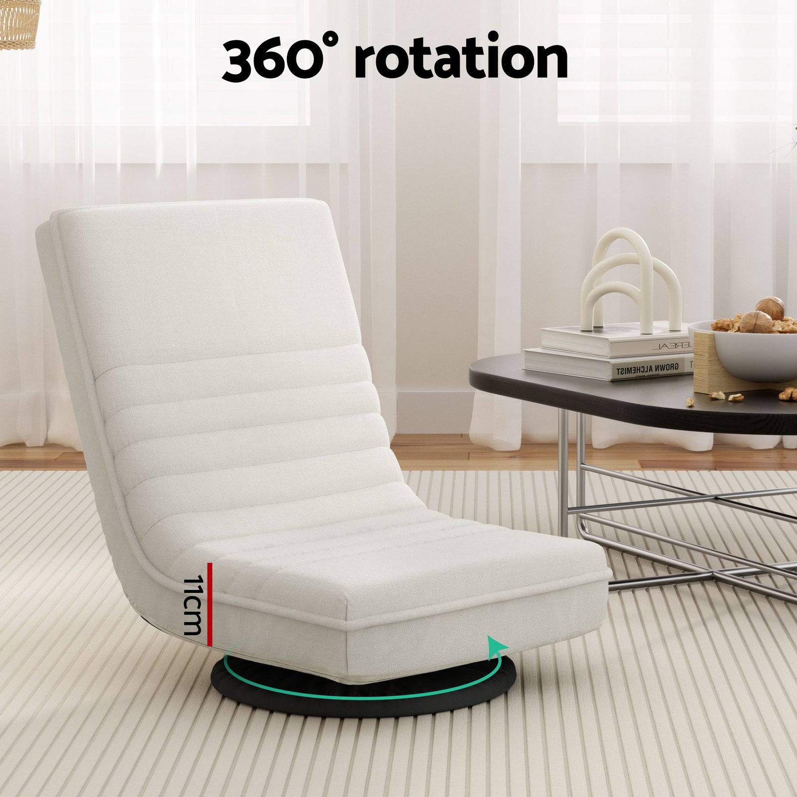 Artiss Floor Lounge 360° Swivel Foldable Sofa Chair and Side Table with Castors Set