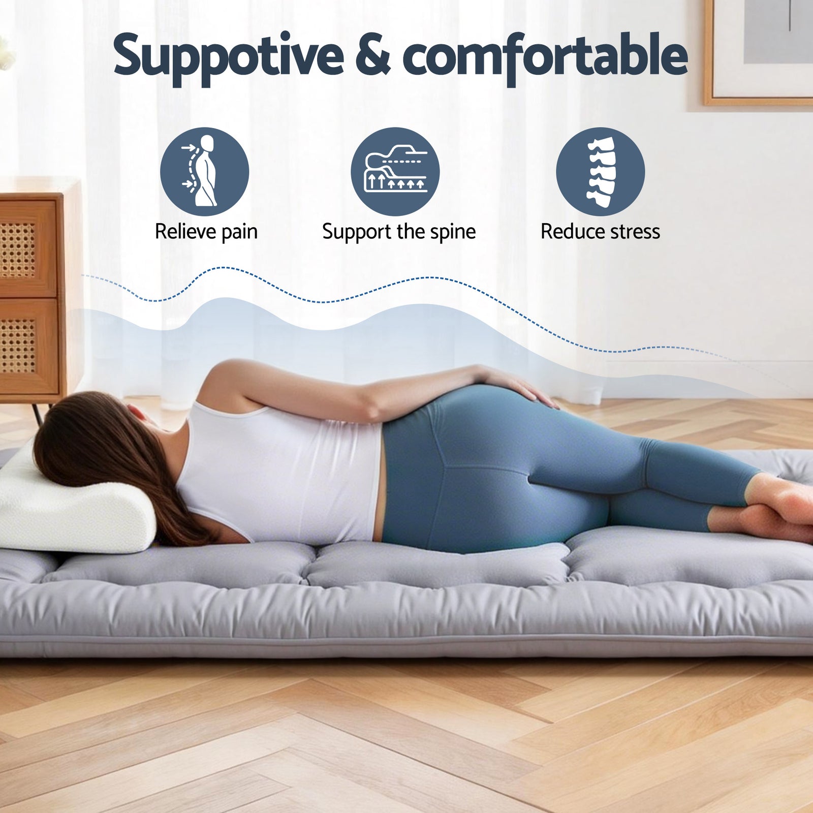 Giselle Bedding 10cm Japanese Floor Mattress Foldable Futon Mattress Washable Cover Straps
