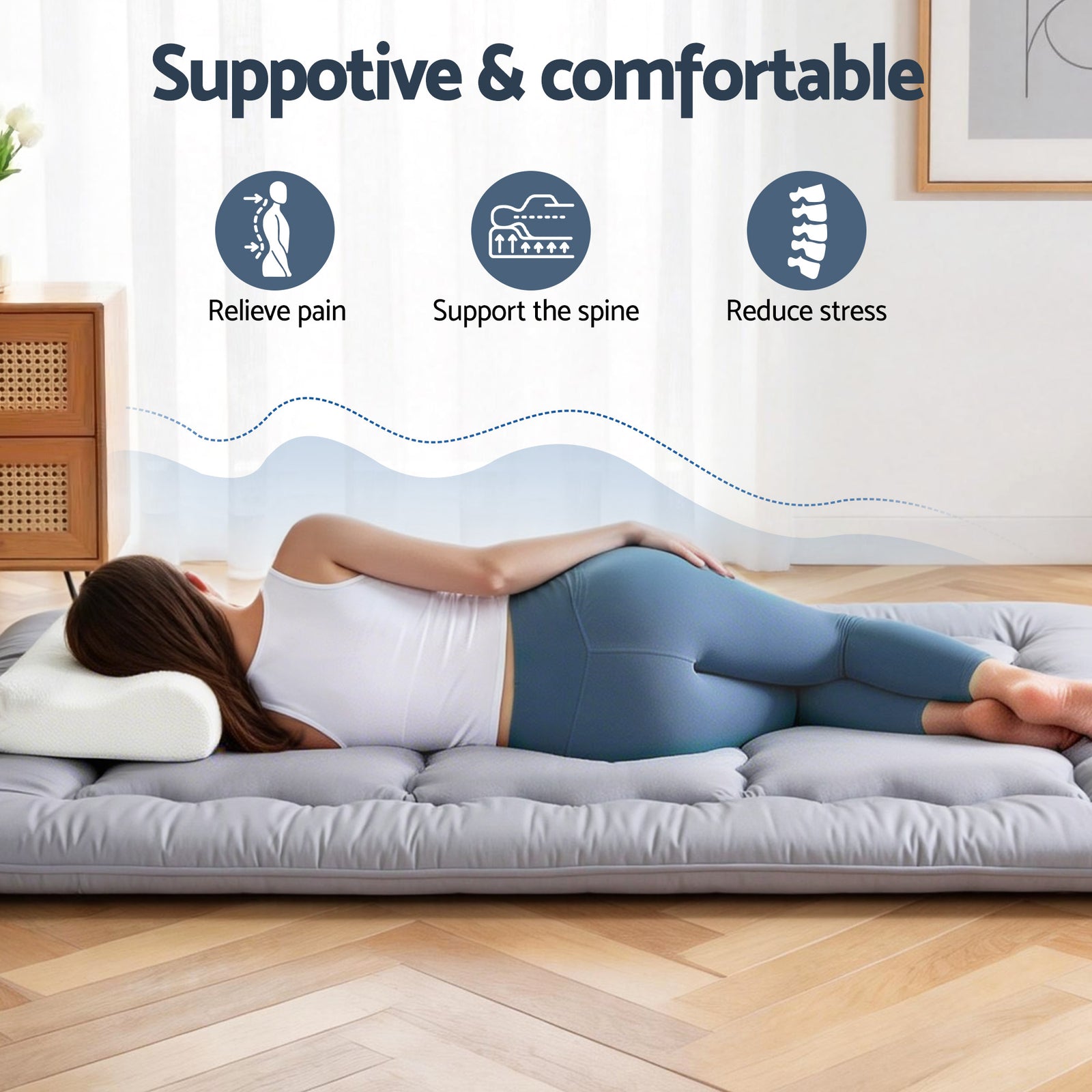 Giselle Bedding 10cm Japanese Floor Mattress Foldable Futon Mattress Washable Cover Straps