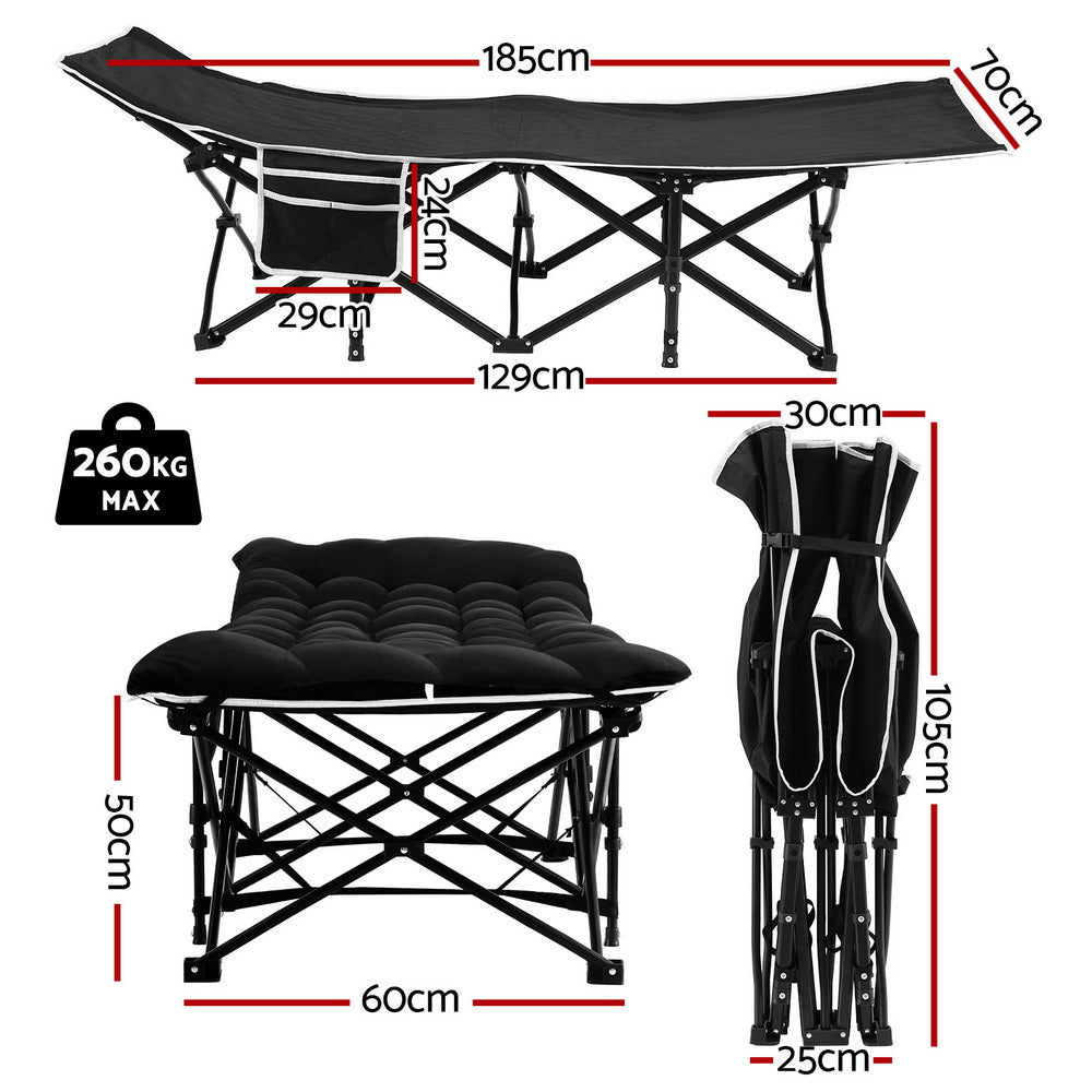 Artiss Folding Bed With Mattress Heavy Duty Black 185CM