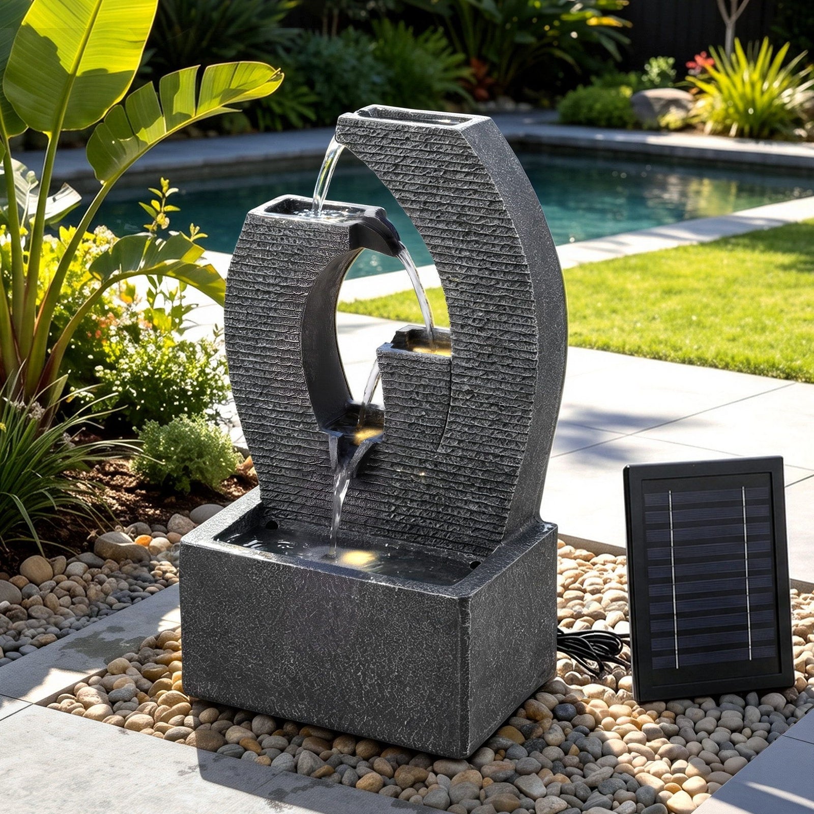Gardeon Solar Fountain 5 Levels Cascading Water Feature Resin 50cm Black