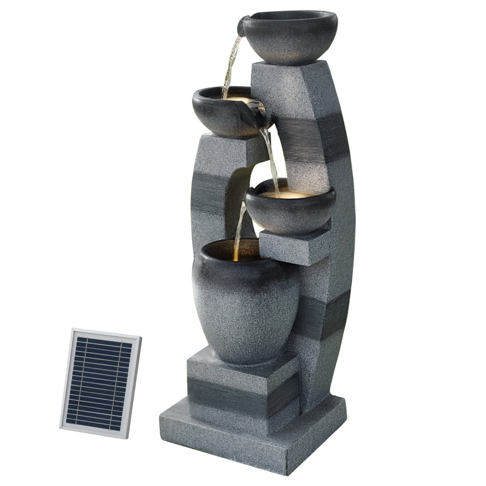 Gardeon Solar Fountain Water Feature Outdoor Fountain Indoor 4-Tier Bowl Cascading Grey