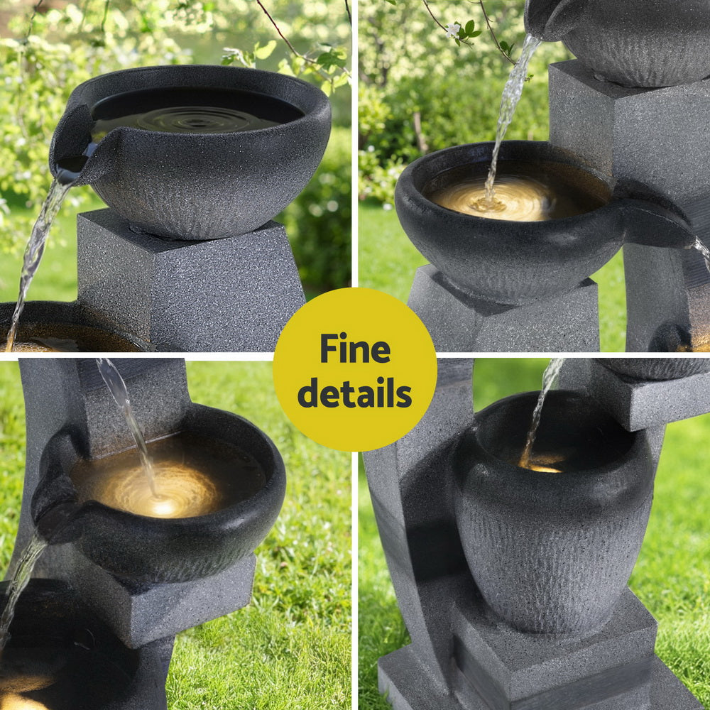 Gardeon Solar Fountain Water Feature Outdoor Fountain Indoor 4-Tier Bowl Cascading Grey