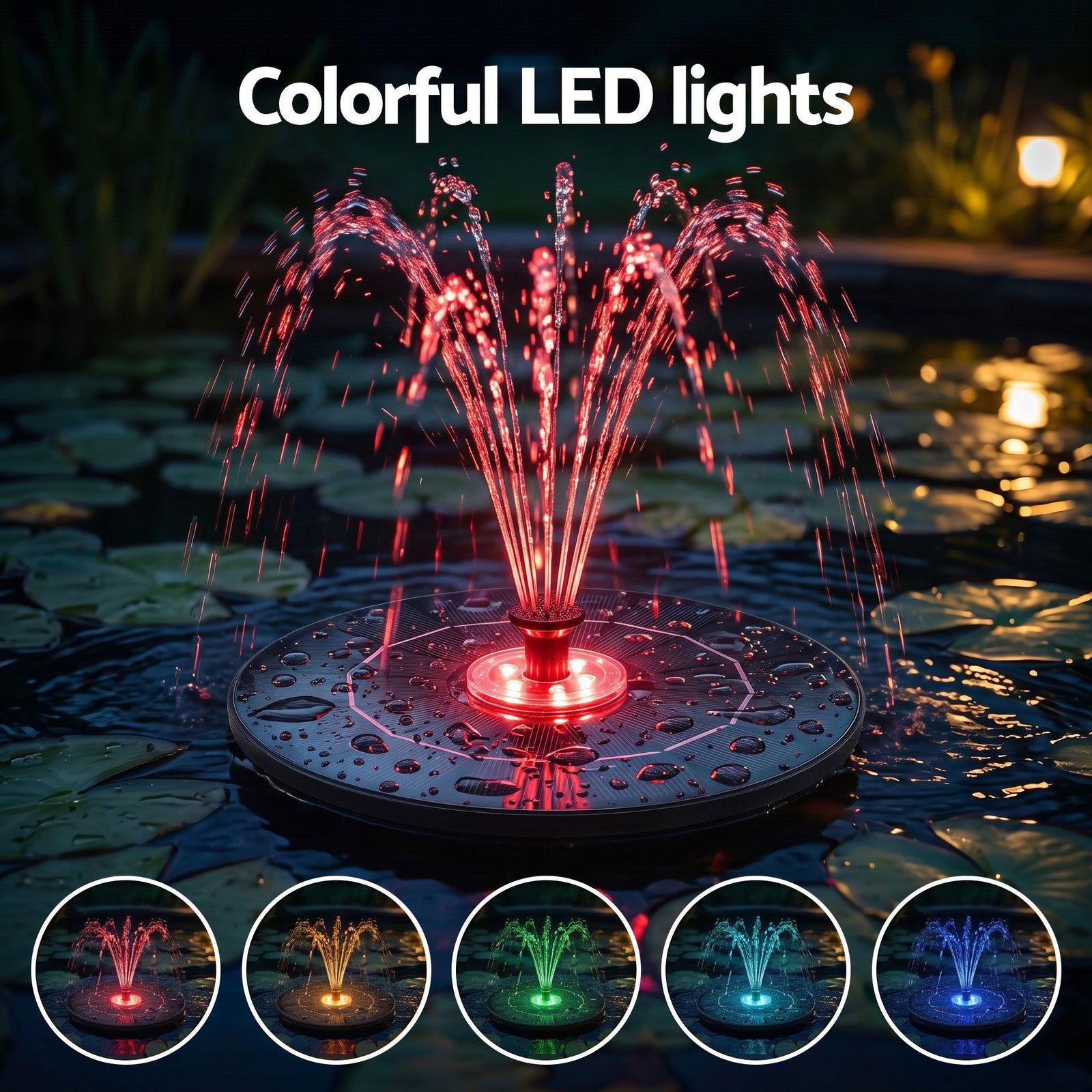 Gardeon Solar Fountain Pump Bird Bath LED Lights 165 L/h Flow 17cm Black