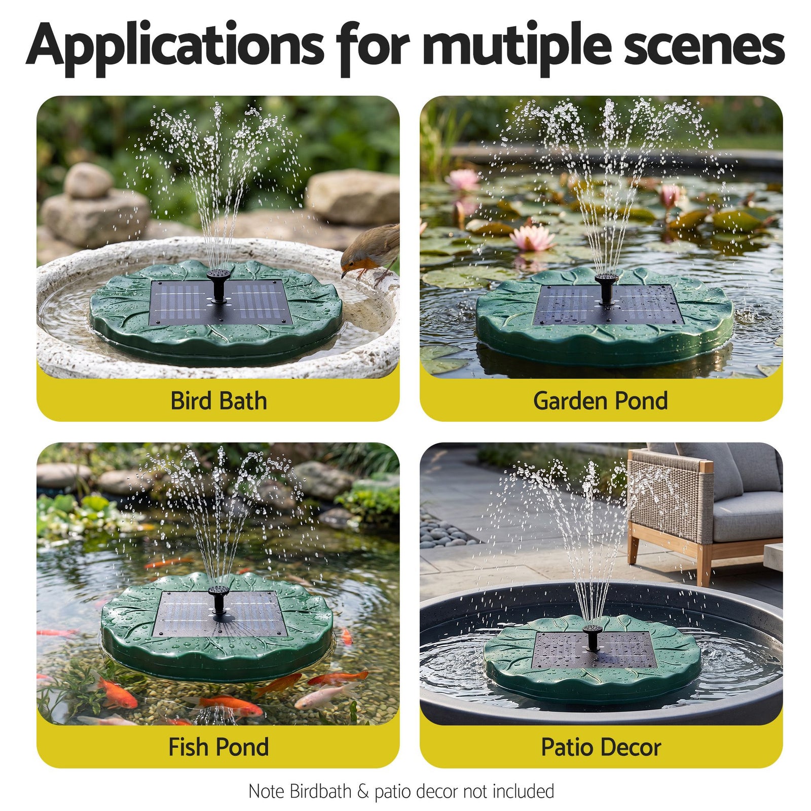 Gardeon Solar Fountain Pumps Bird Bath Floating Lotus Desig Water Feature 31cm