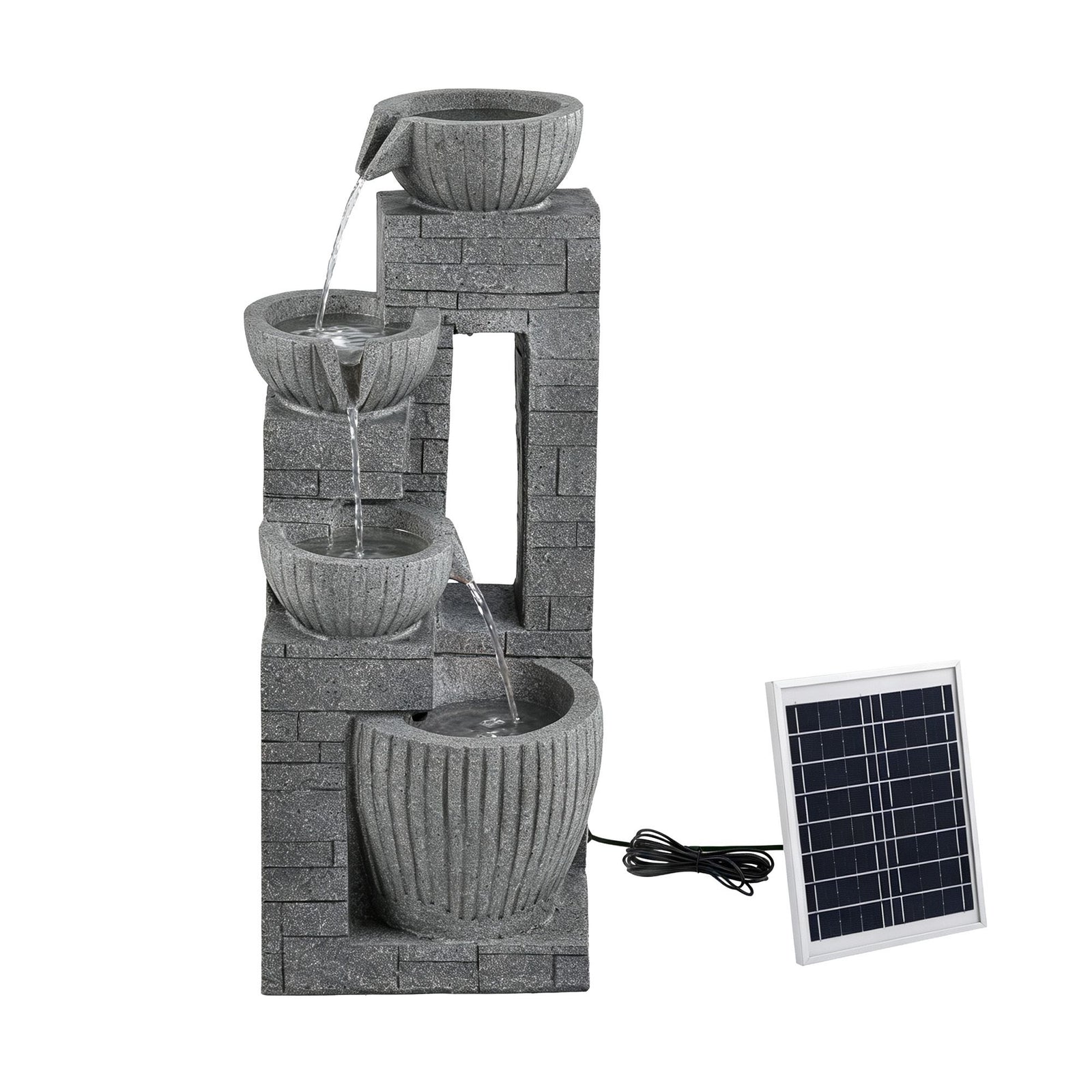 Gardeon Solar Fountains Water Features Cascading Design Polyresin 80cm Grey
