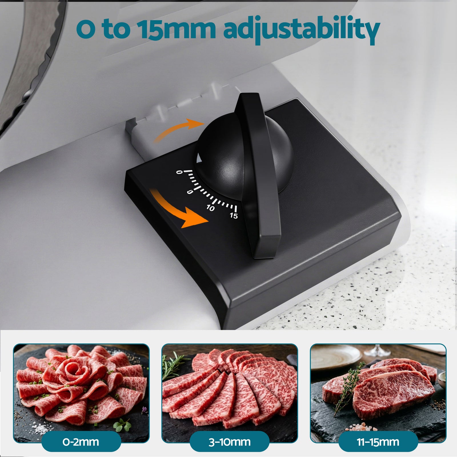 Devanti Meat Slicer Bread Vegetable, 200W Power 0-15mm Adjustable Easy Clean Stable Stainless Steel Blade Food Slicer for Kitchen Commercial, Silver