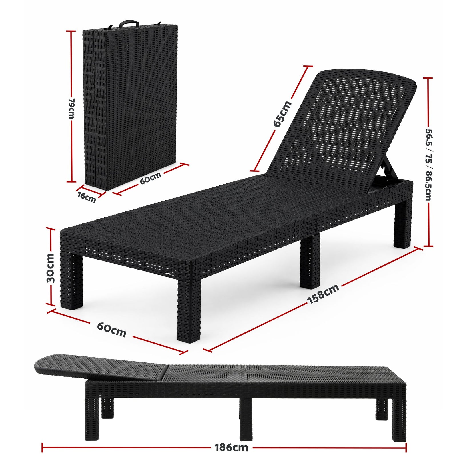 Gardeon 2X Foldable Sun Lounges Outdoor Recliner Patio Beach Chair Rattan Black