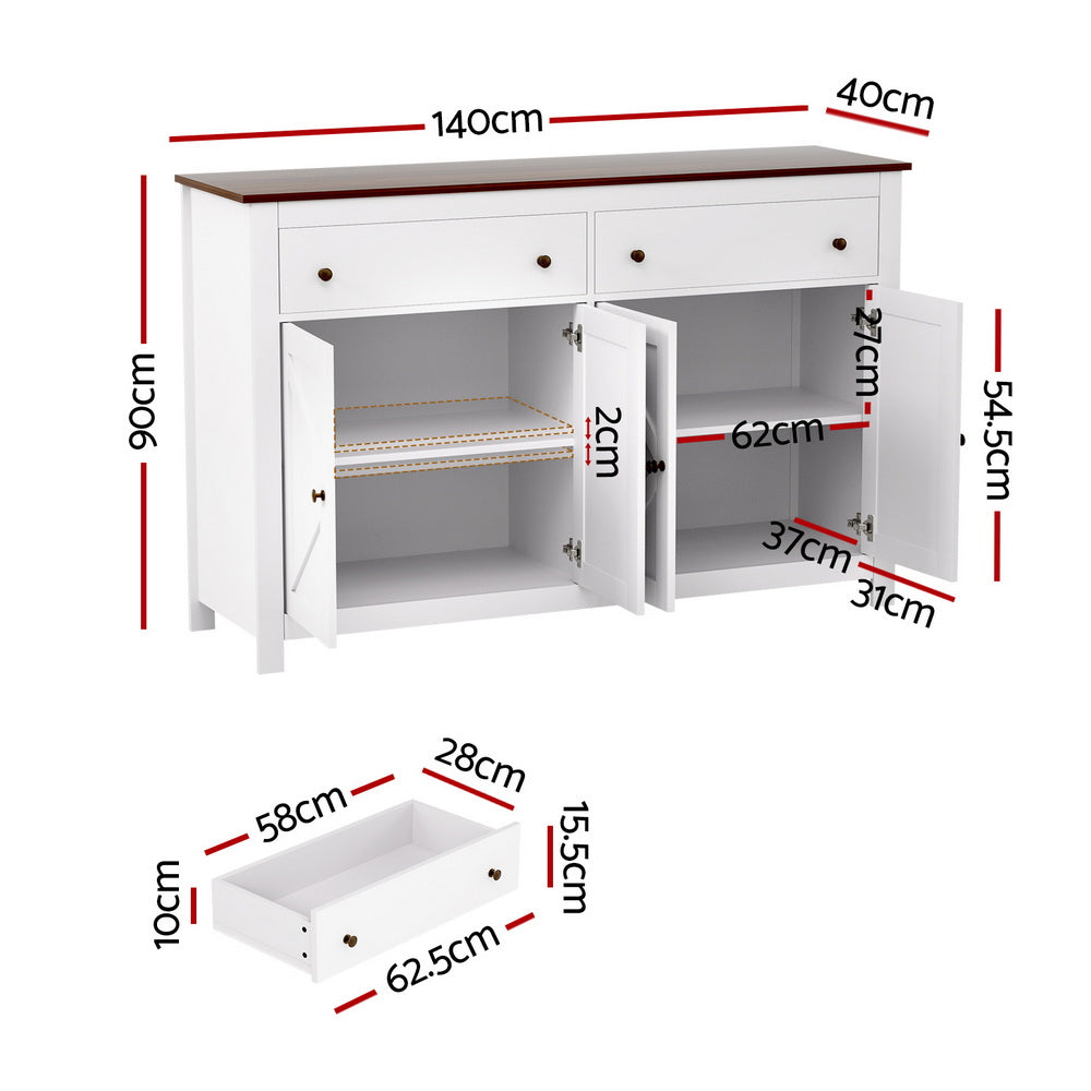 Artiss Buffet Sideboard Storage Cabinet Kitchen Cupboard 2 Drawers 140CM White