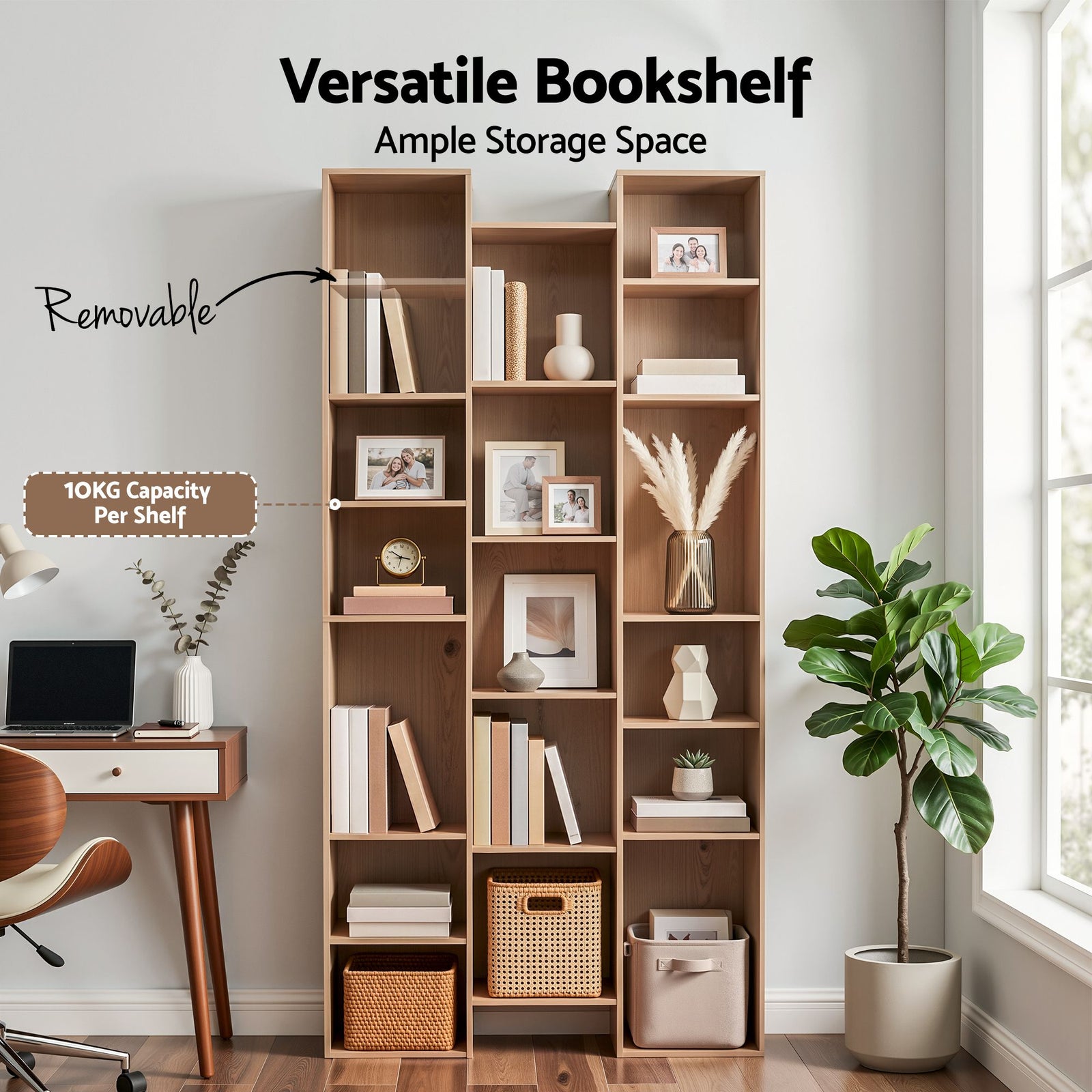 Artiss Bookshelf Display Shelves CD DVD Storage Rack Tall Bookcase Oak