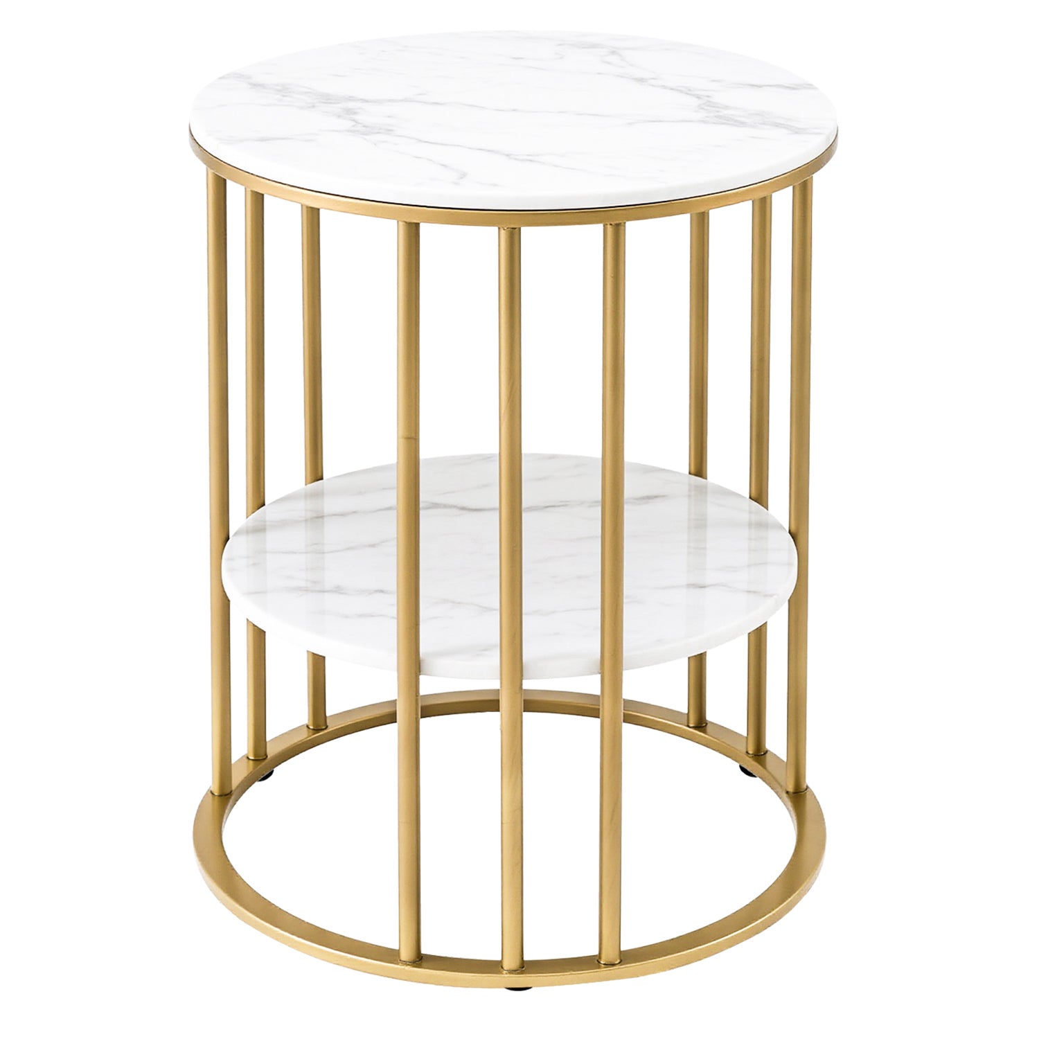 Artiss Coffee Table 2-Tier Round Marble Effect White&Gold