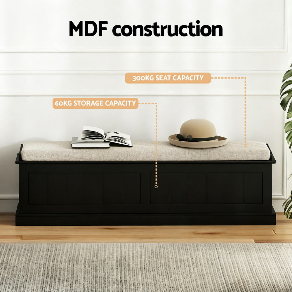 Artiss Storage Ottoman Blanket Box 140cm Fluted Black