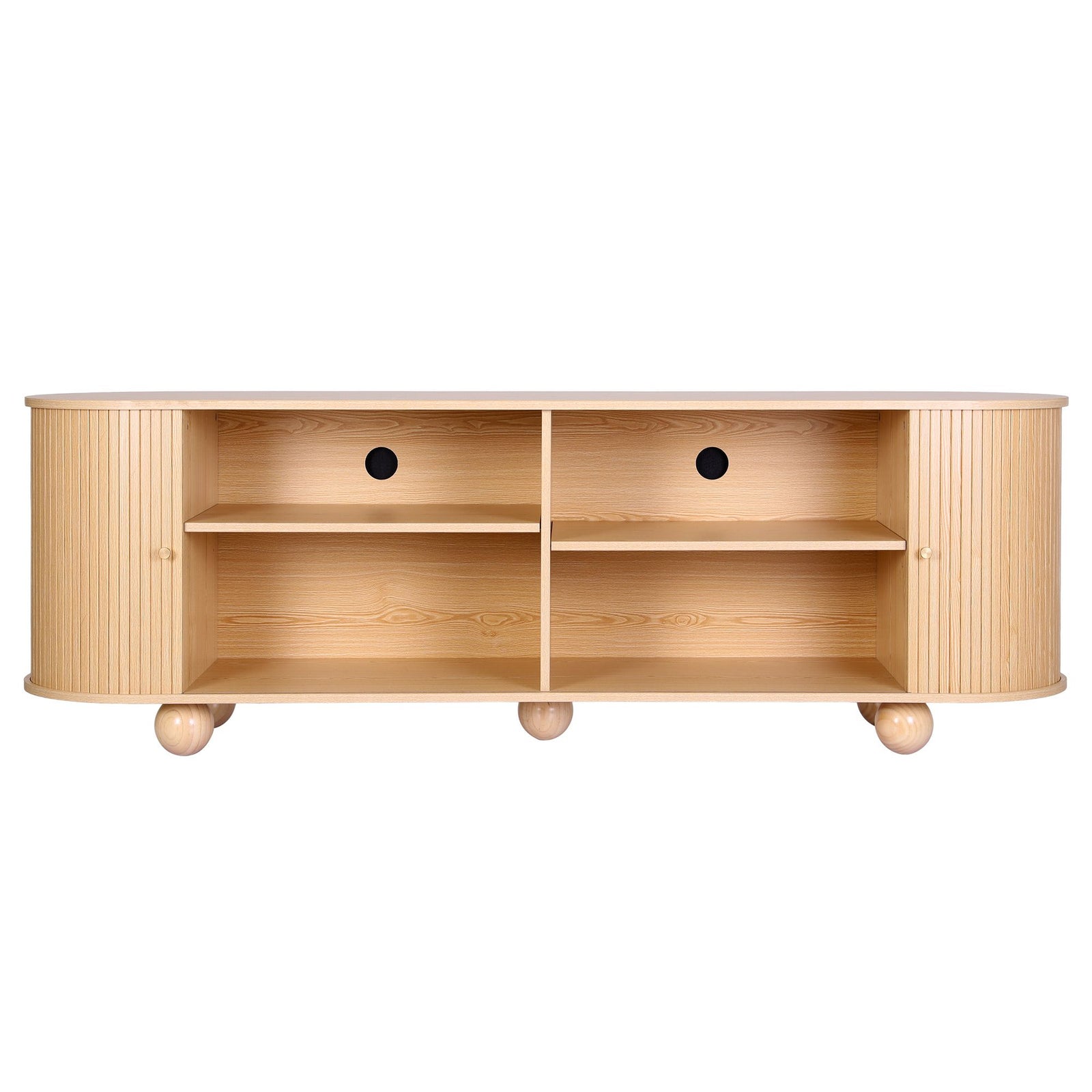 Artiss 180cm TV Unit Storage Shelf Curved Edge Sliding Fluted Style Door Pine