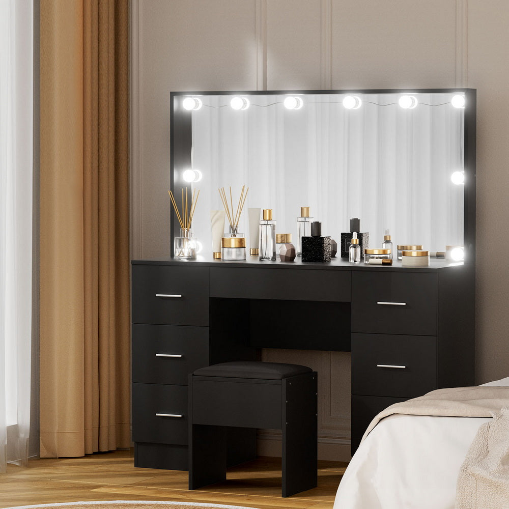 Artiss Dressing Table Vanity Desk Set Stool 10 Led Bulbs Black
