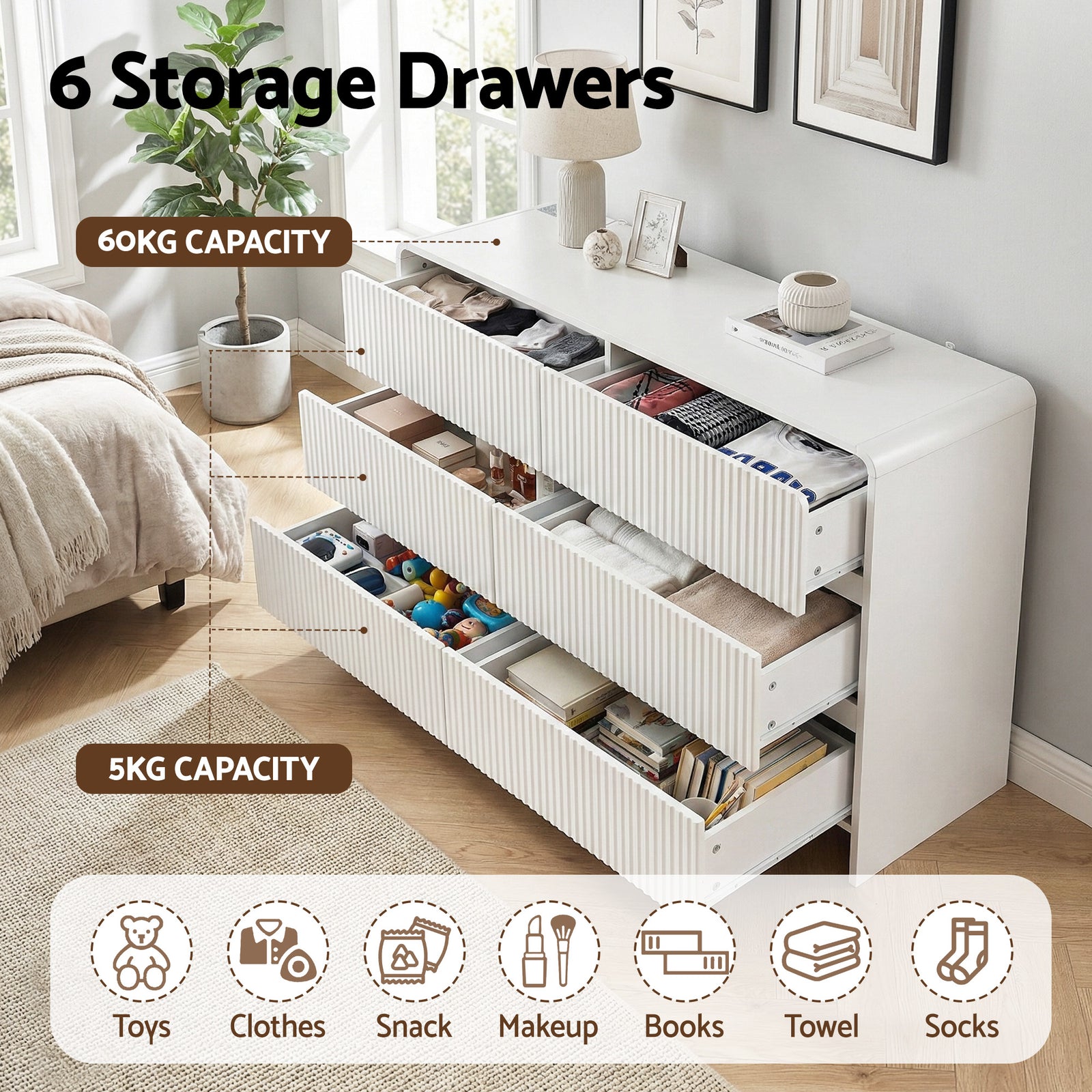 Artiss 6 Chest of Drawers Dresser Cabinet White