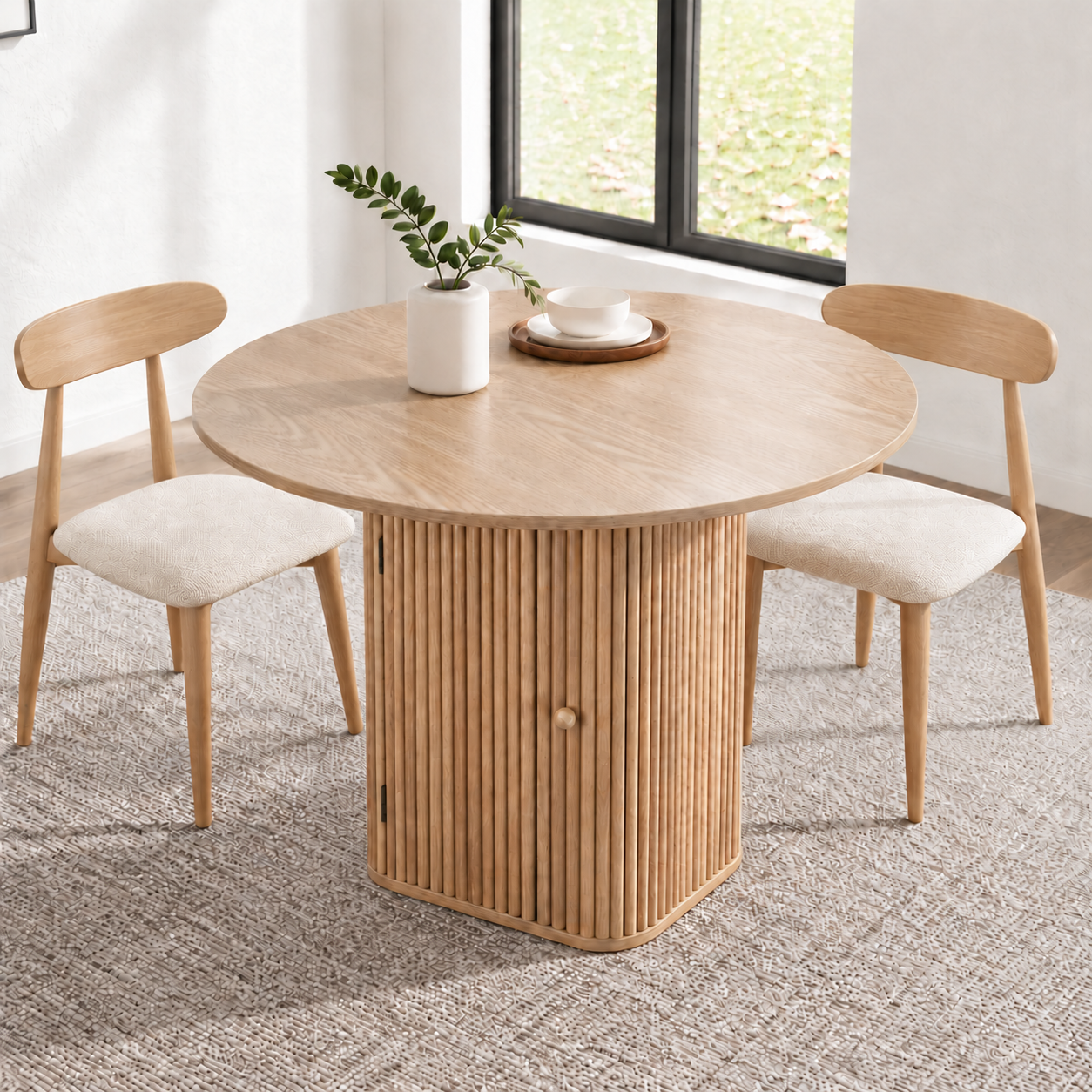 Artiss Modern Round Dining Table with Hidden Storage Base 80cm Natural Wood