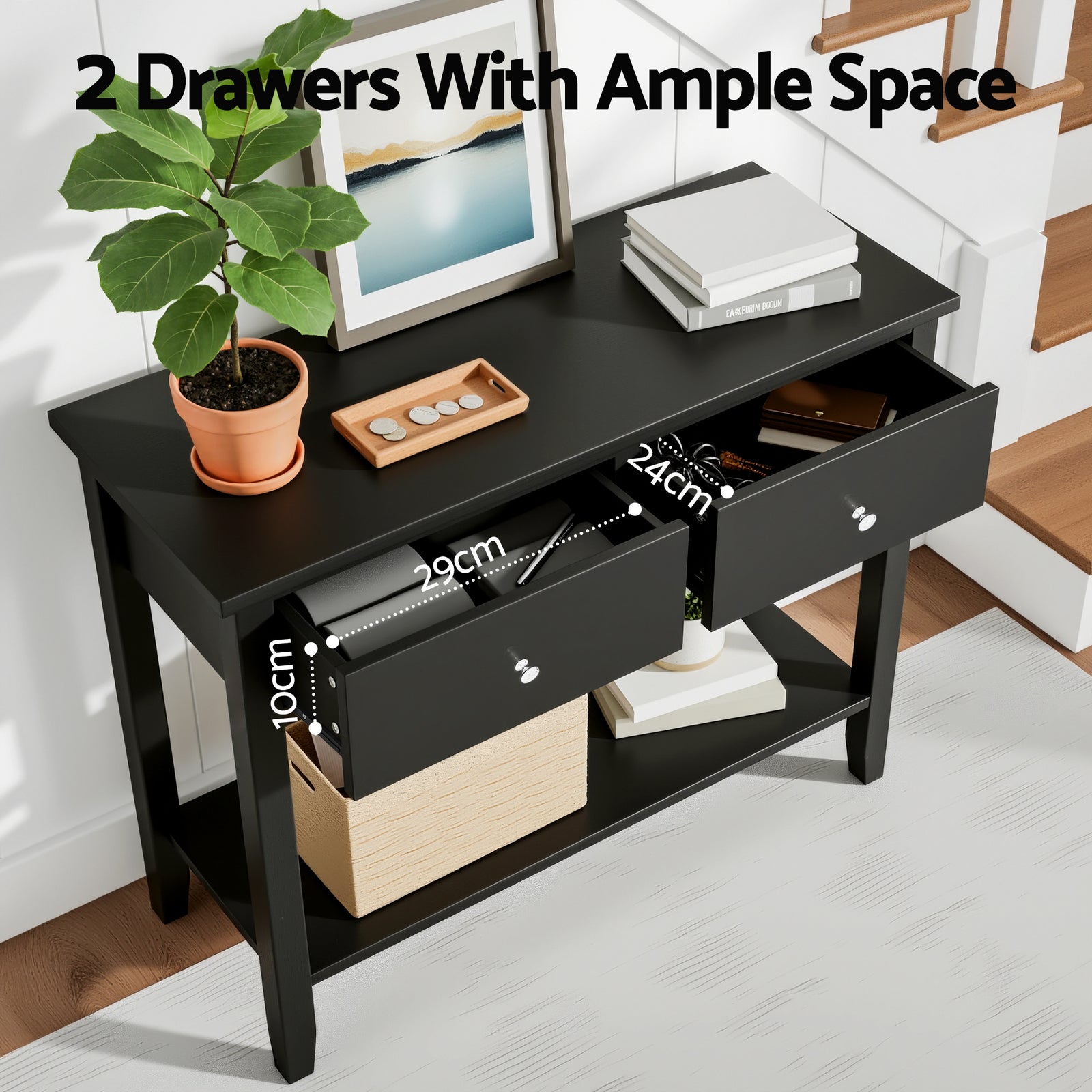 Artiss Console Table Hallway Sofa Entryway Entrance 2 Drawers 80CM Black